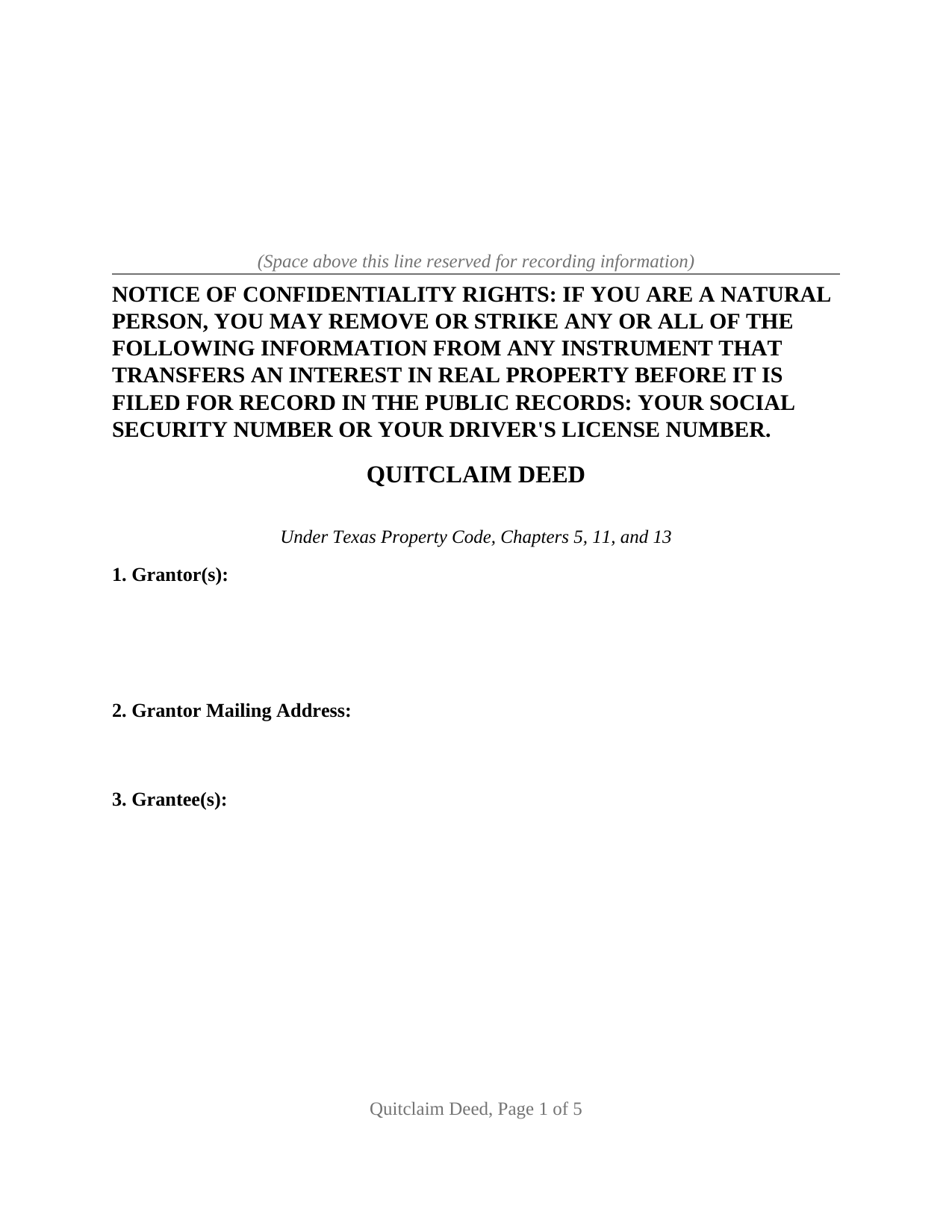Mills County Quitclaim Deed Form