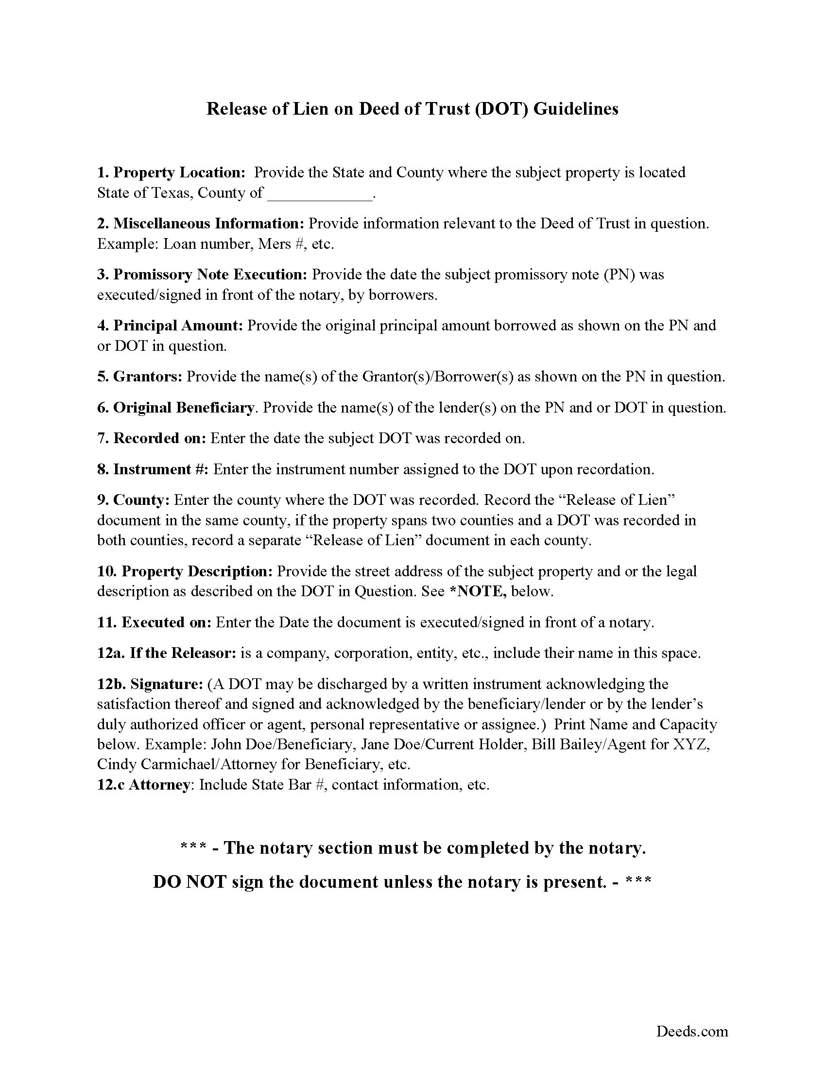 Freestone County Guidelines for Release of Lien