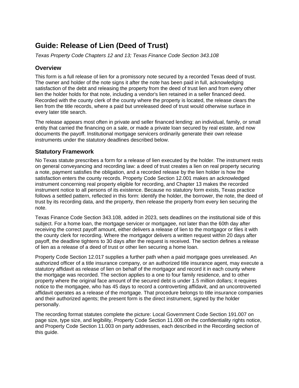 Delta County Release of Lien (Deed of Trust) Guide