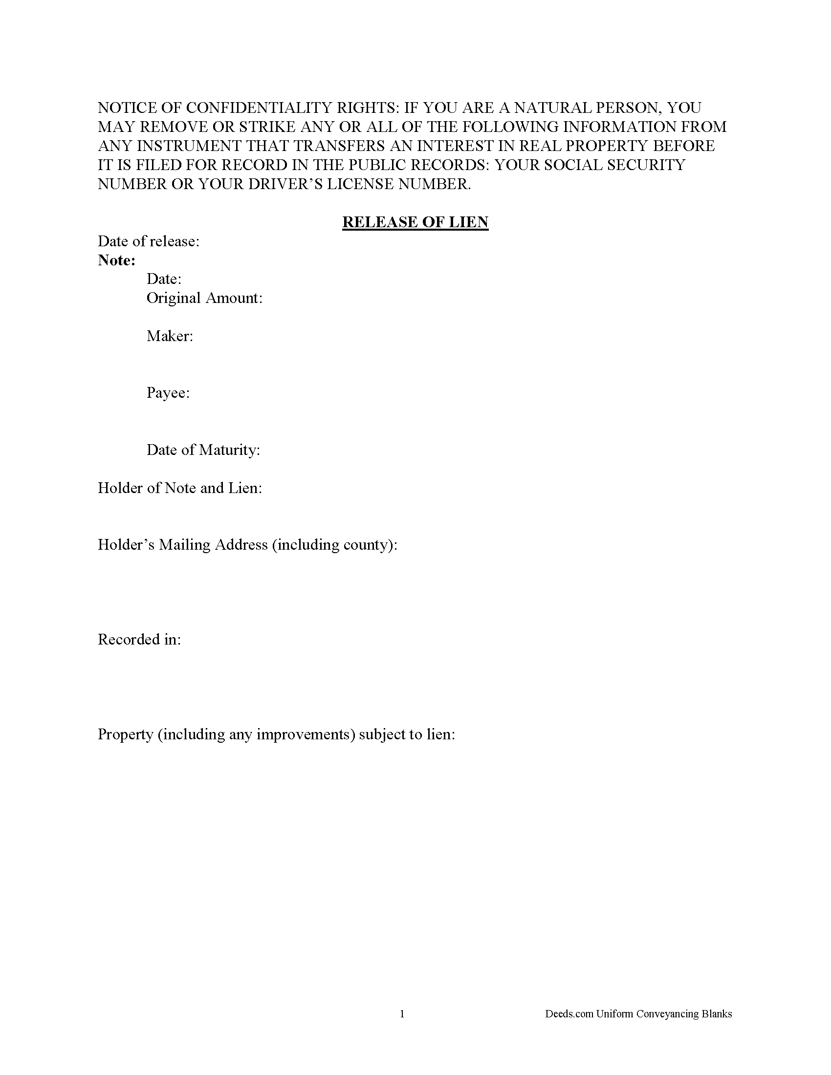 Collin County Release of Lien Form