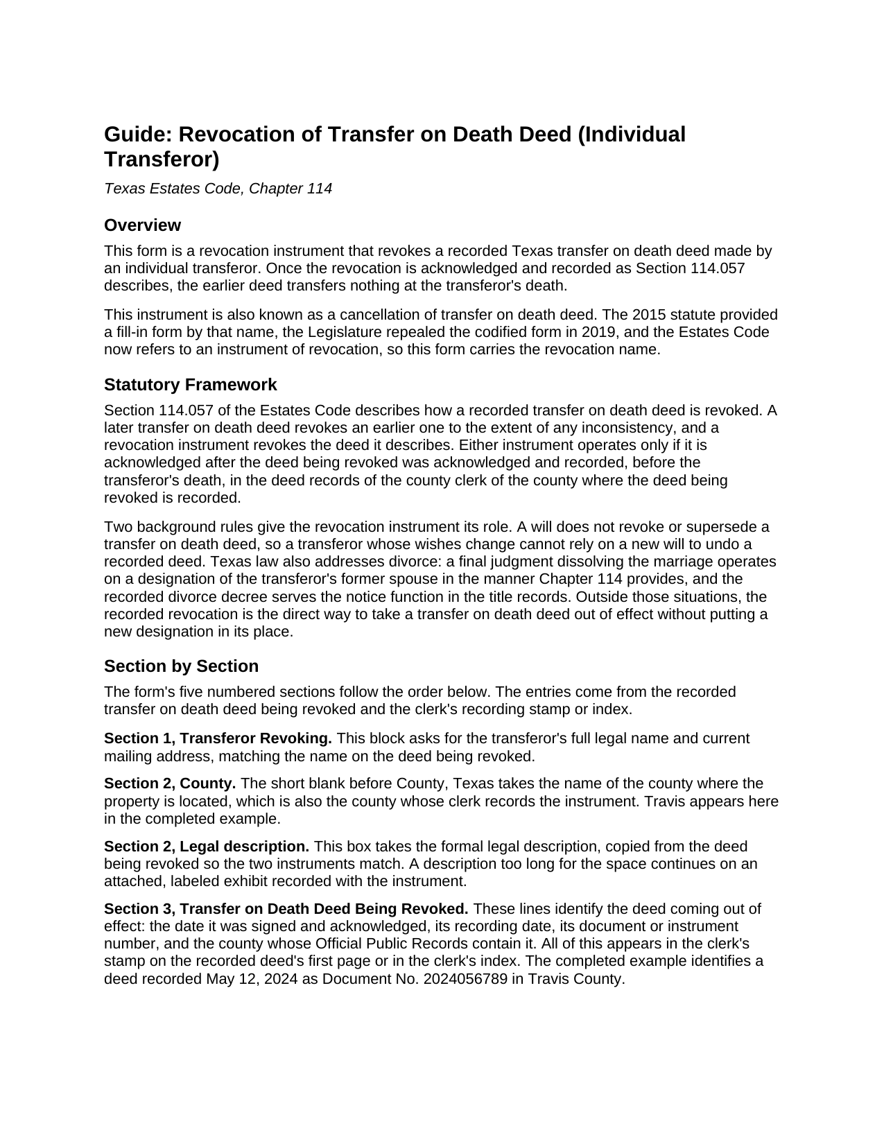 El Paso County Revocation of Transfer on Death Deed (Individual) Guide