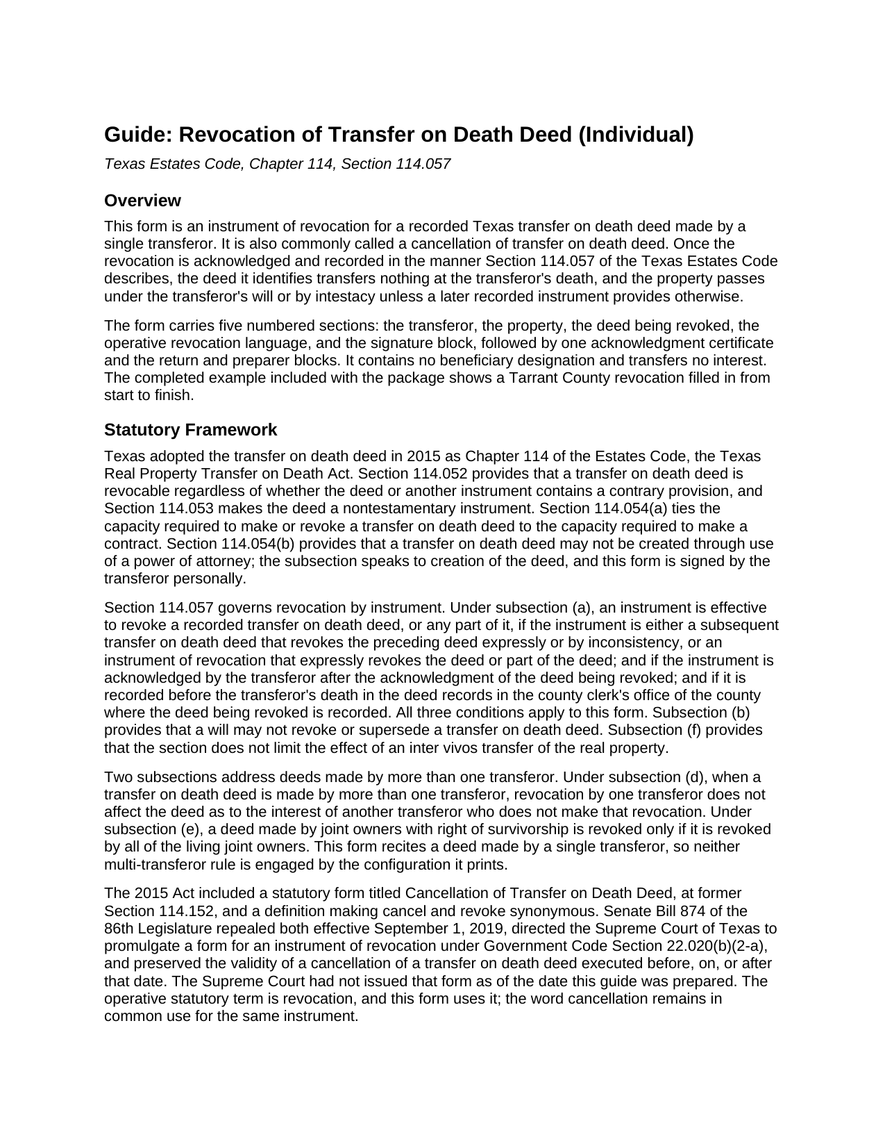 Guadalupe County Revocation of Transfer on Death Deed (Individual) Guide