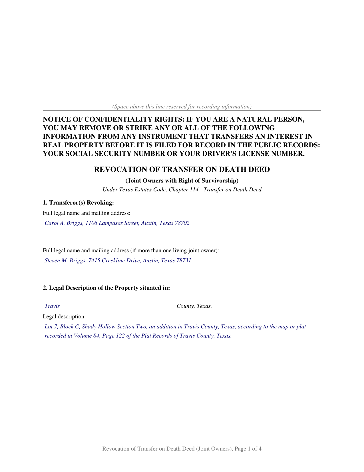 Bailey County Completed Example of the Revocation of Transfer on Death Deed (Joint Owners) Document