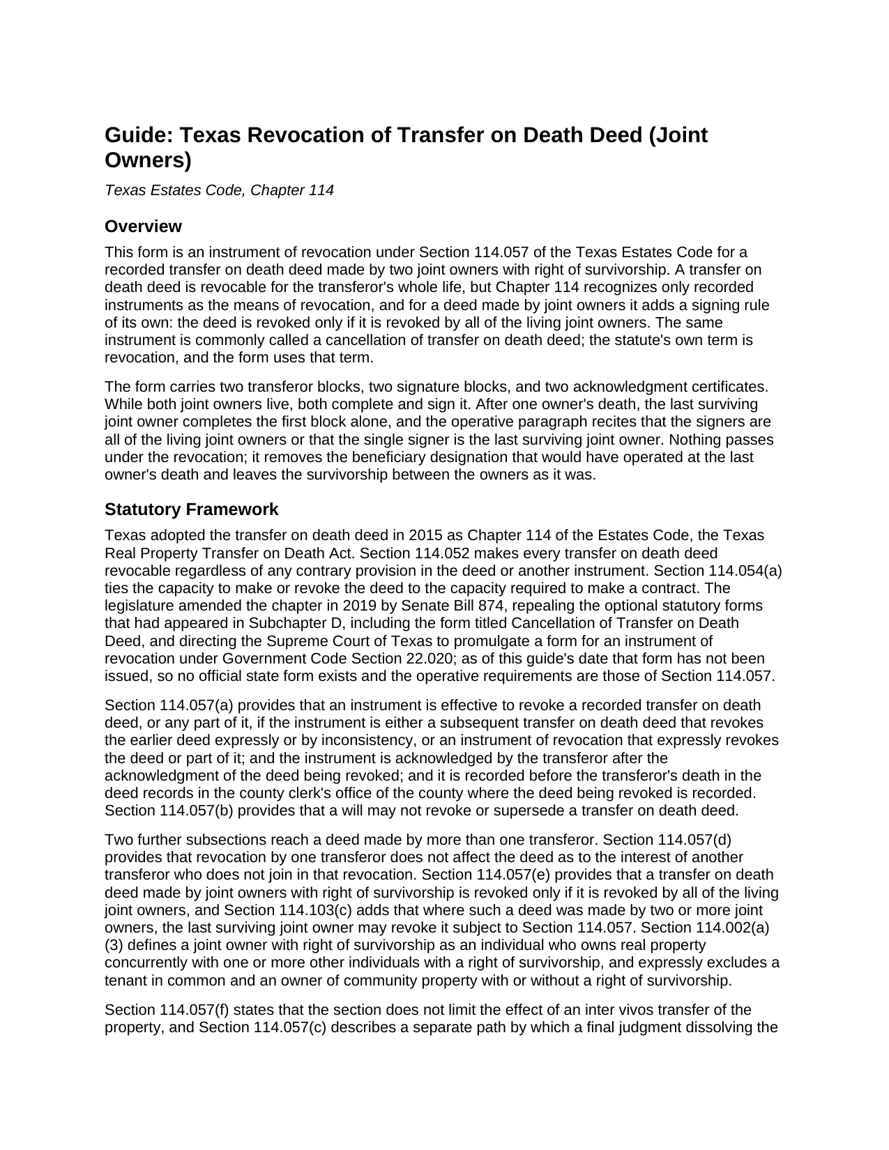 Crane County Revocation of Transfer on Death Deed (Joint Owners) Guide