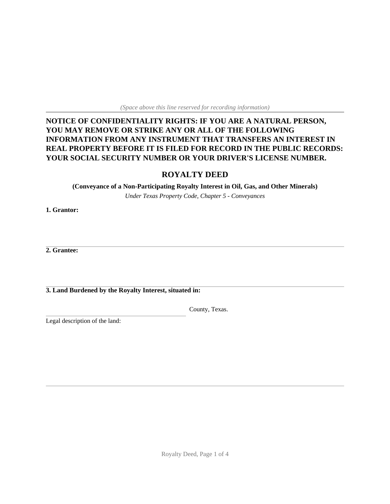 Hansford County Royalty Deed Form