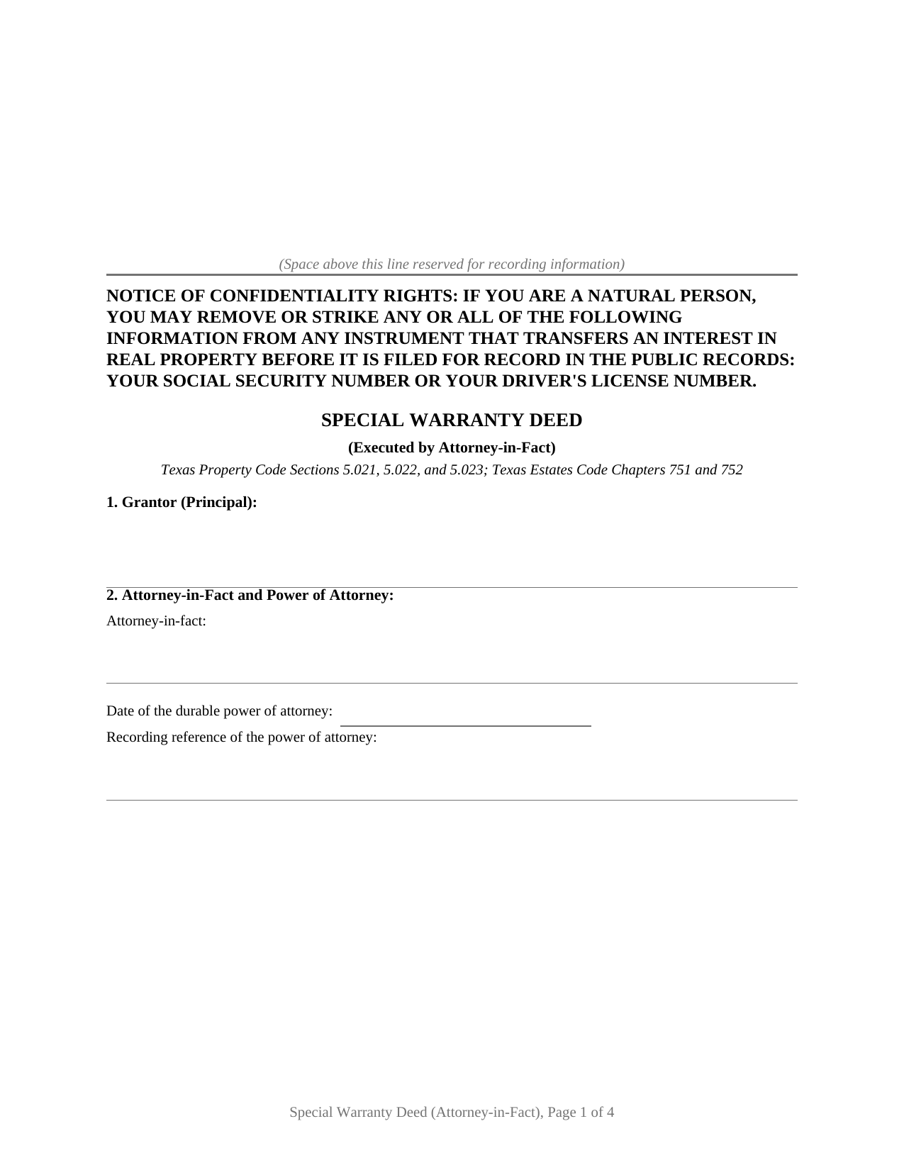 Delta County Special Warranty Deed (Executed by Attorney-in-Fact) Form