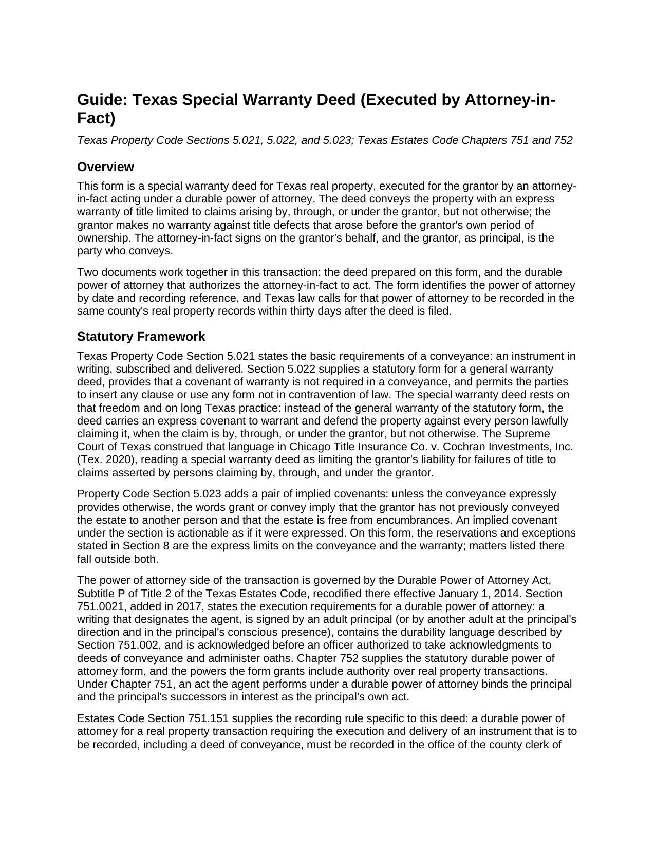 Delta County Special Warranty Deed (Executed by Attorney-in-Fact) Guide