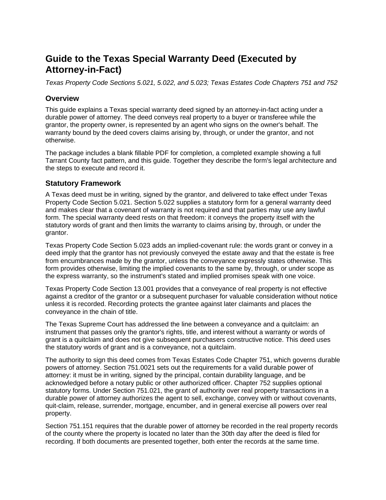 Fayette County Special Warranty Deed (Executed by Attorney-in-Fact) Guide