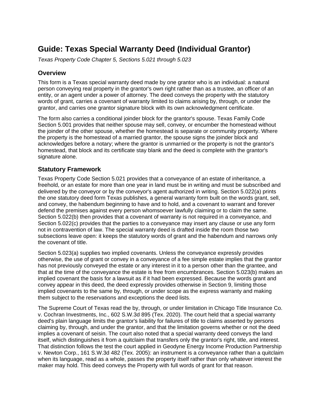 Karnes County Special Warranty Deed (Individual Grantor) Guide