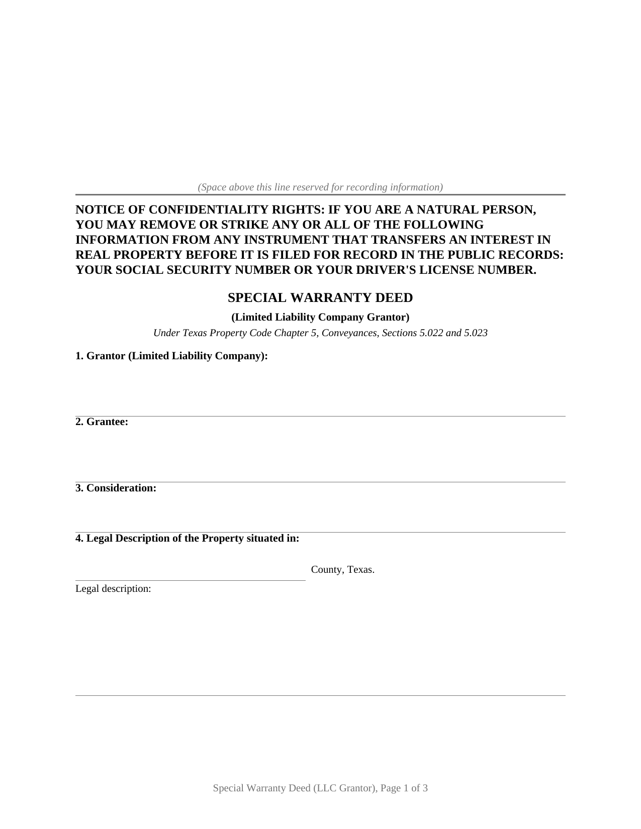 Delta County Special Warranty Deed (LLC Grantor) Form