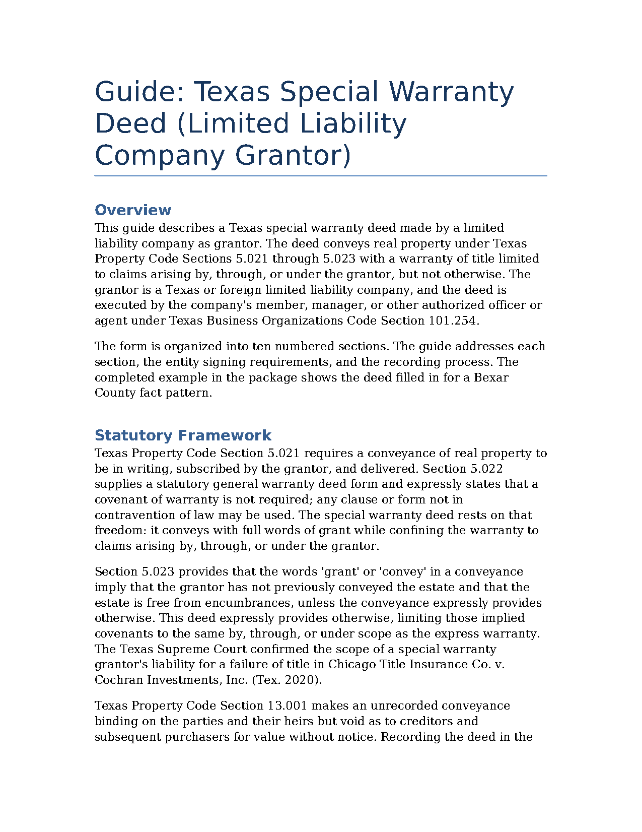 Donley County Special Warranty Deed (LLC Grantor) Guide