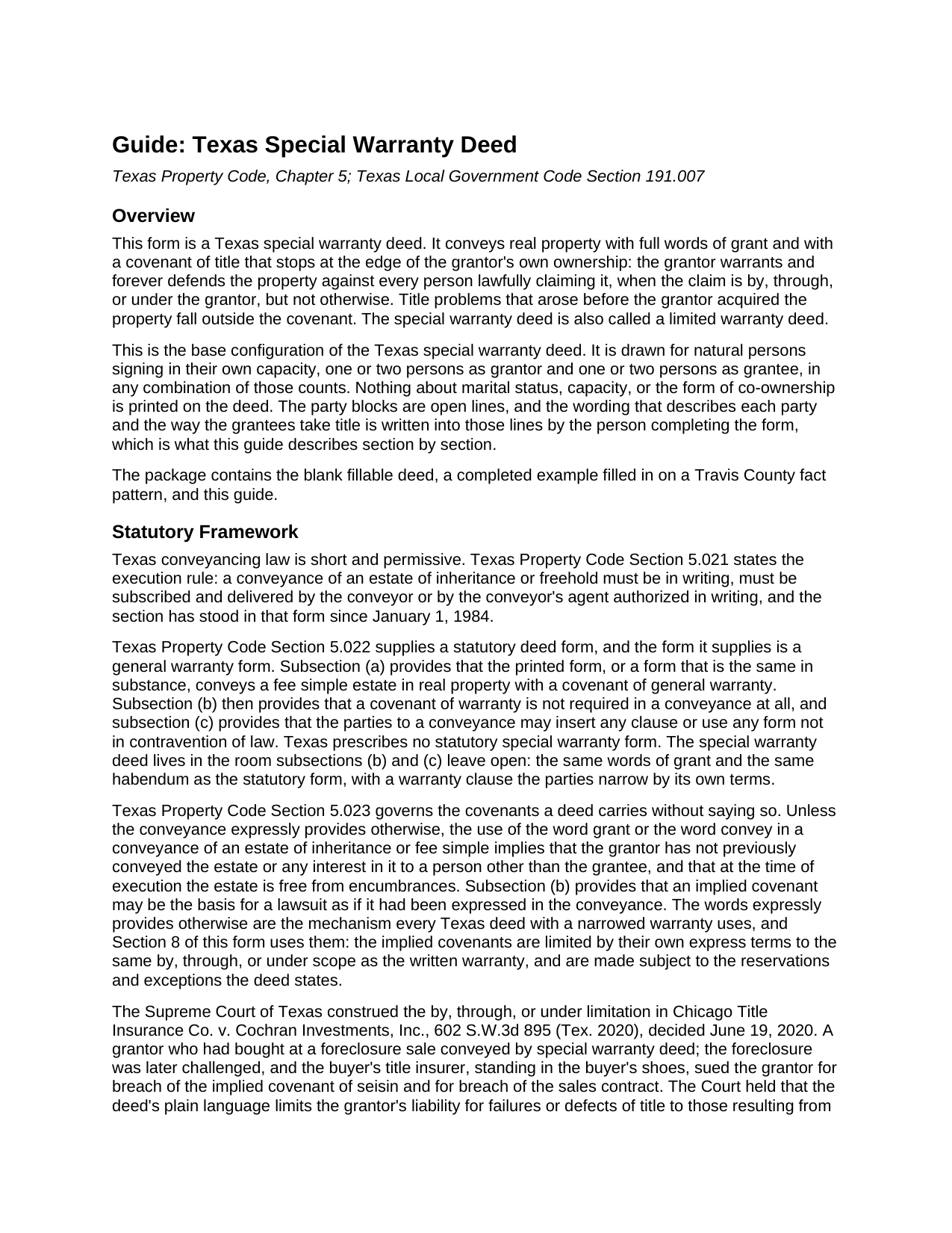 Bee County Special Warranty Deed Guide