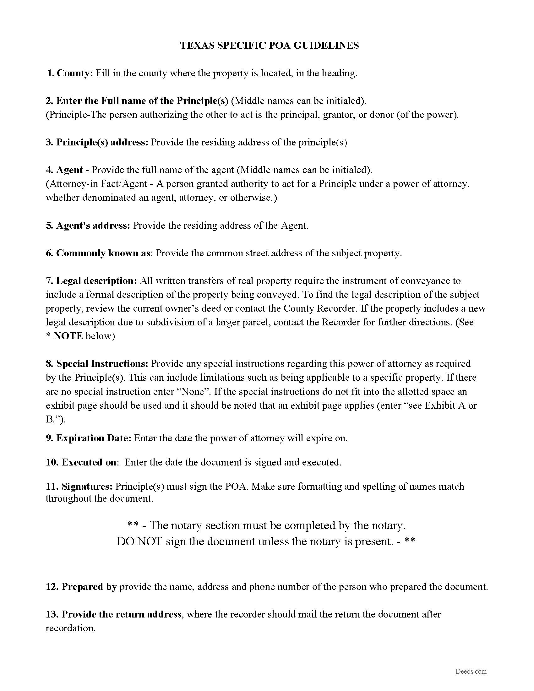 Delta County Specific Power of Attorney Guidelines