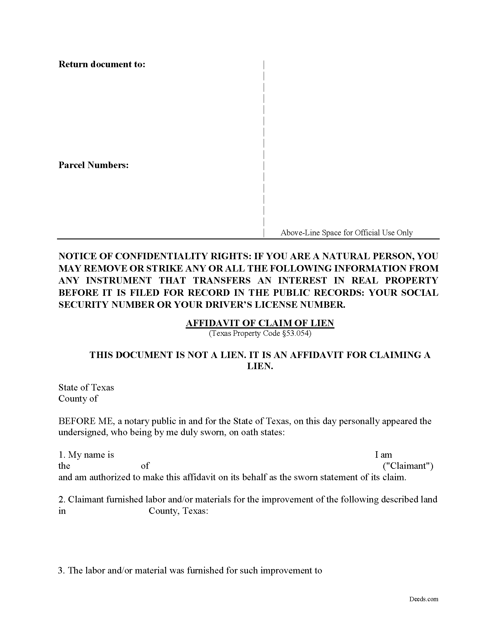 Download texas affidavit of lien forms affidavit of fact upshur county