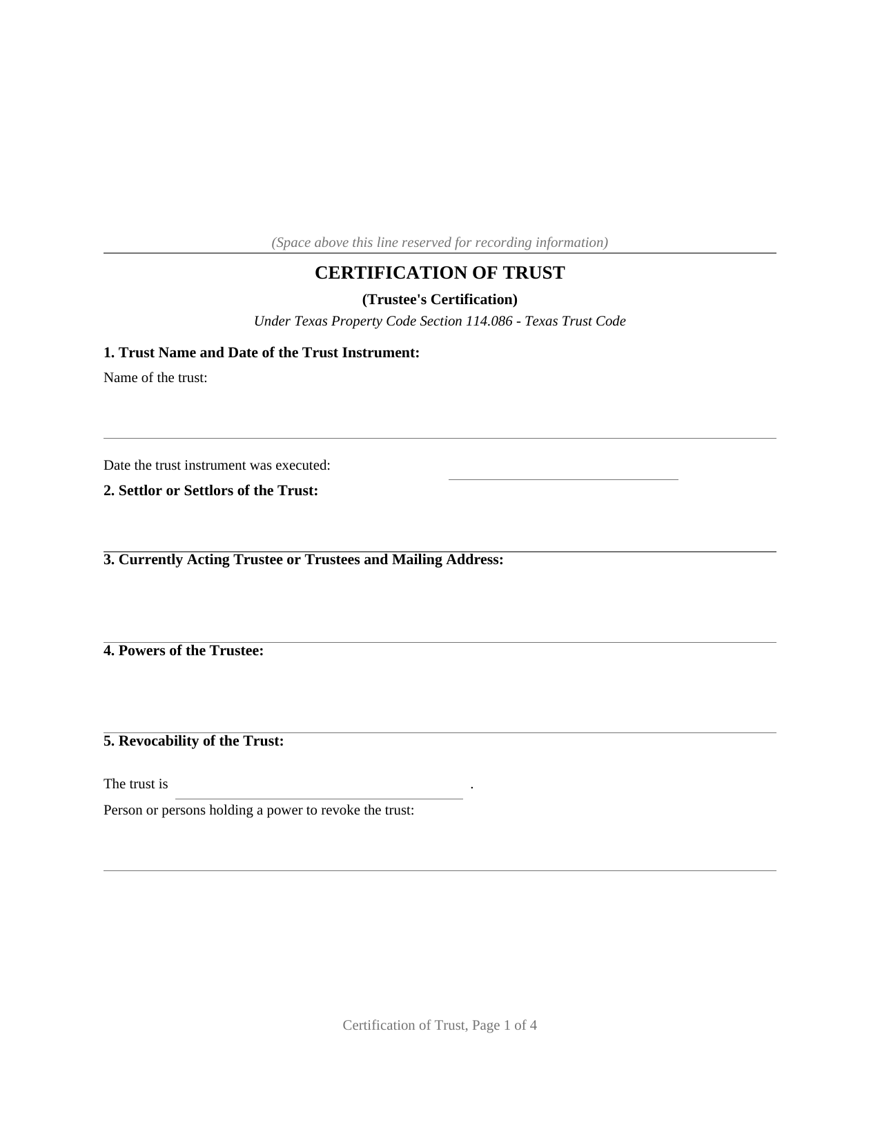 Texas Certification of Trust