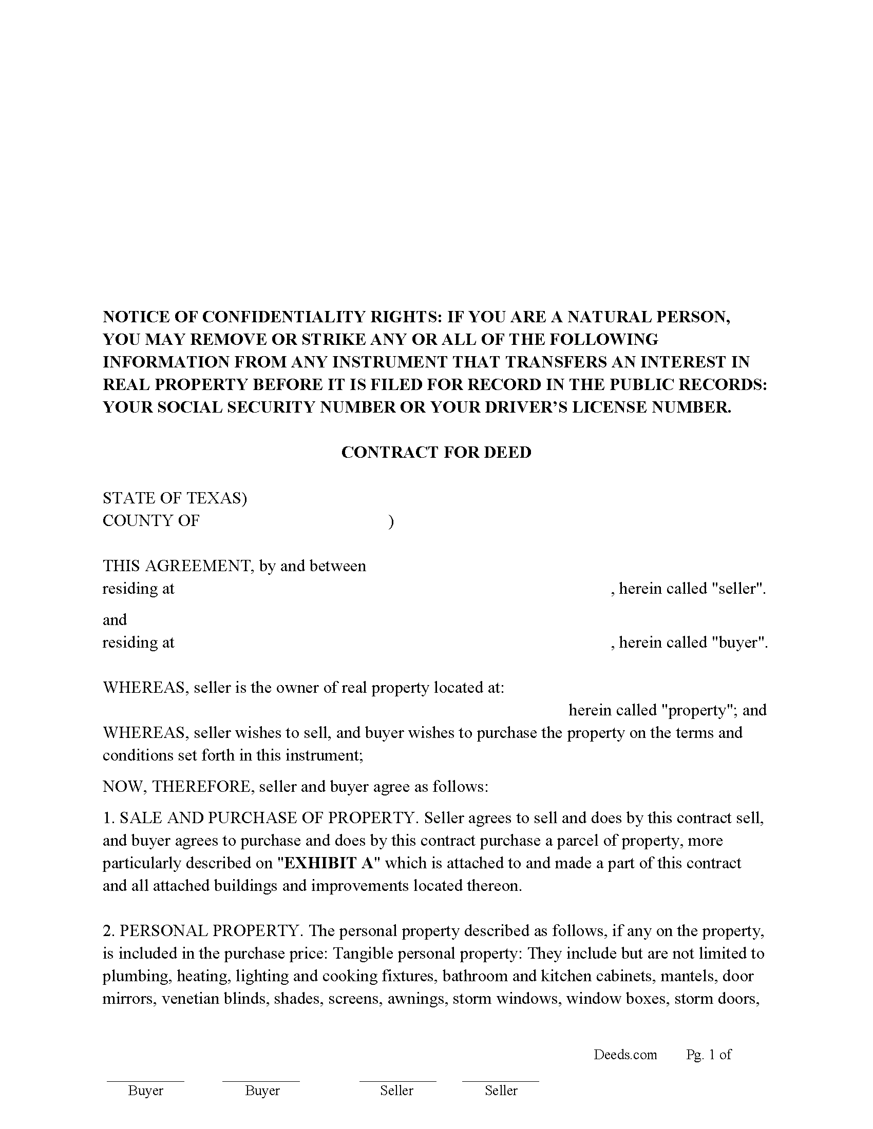 Texas contract for deed forms deeds