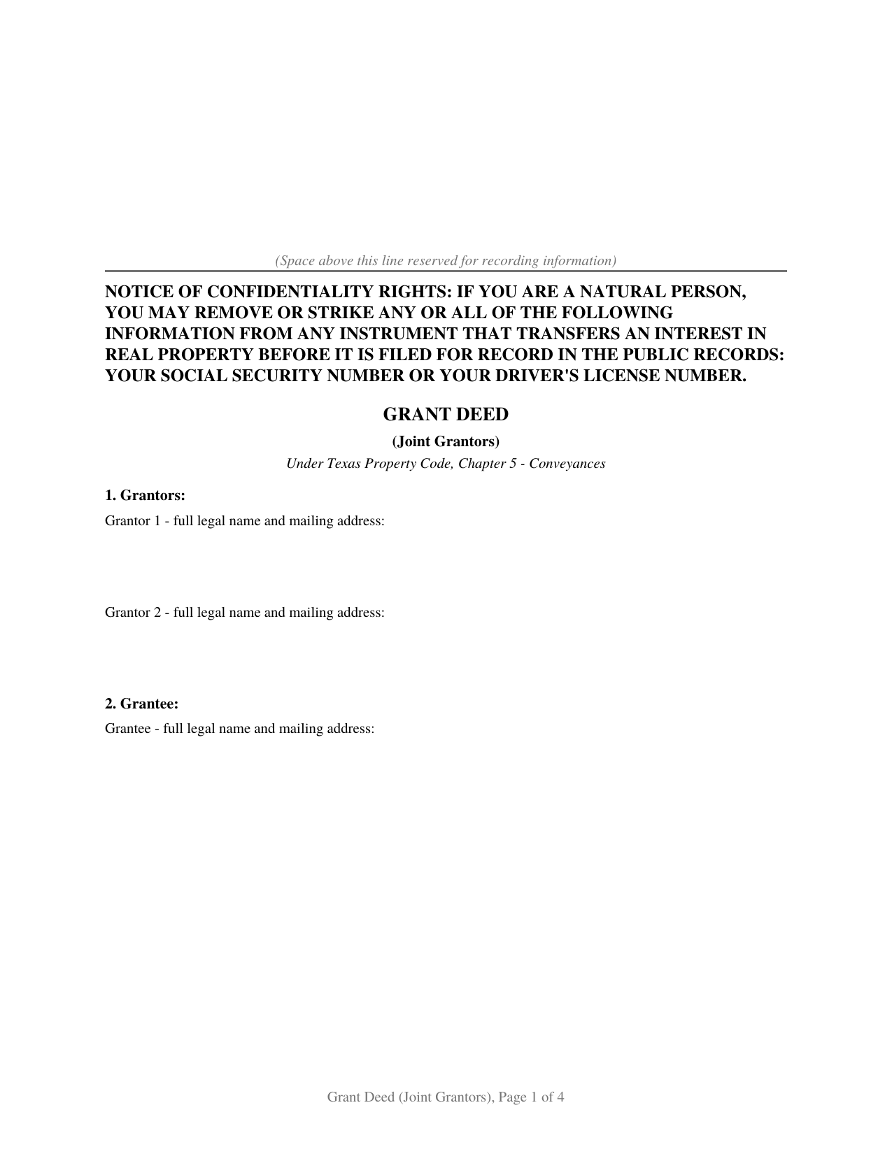 Texas Grant Deed (Joint Grantors)