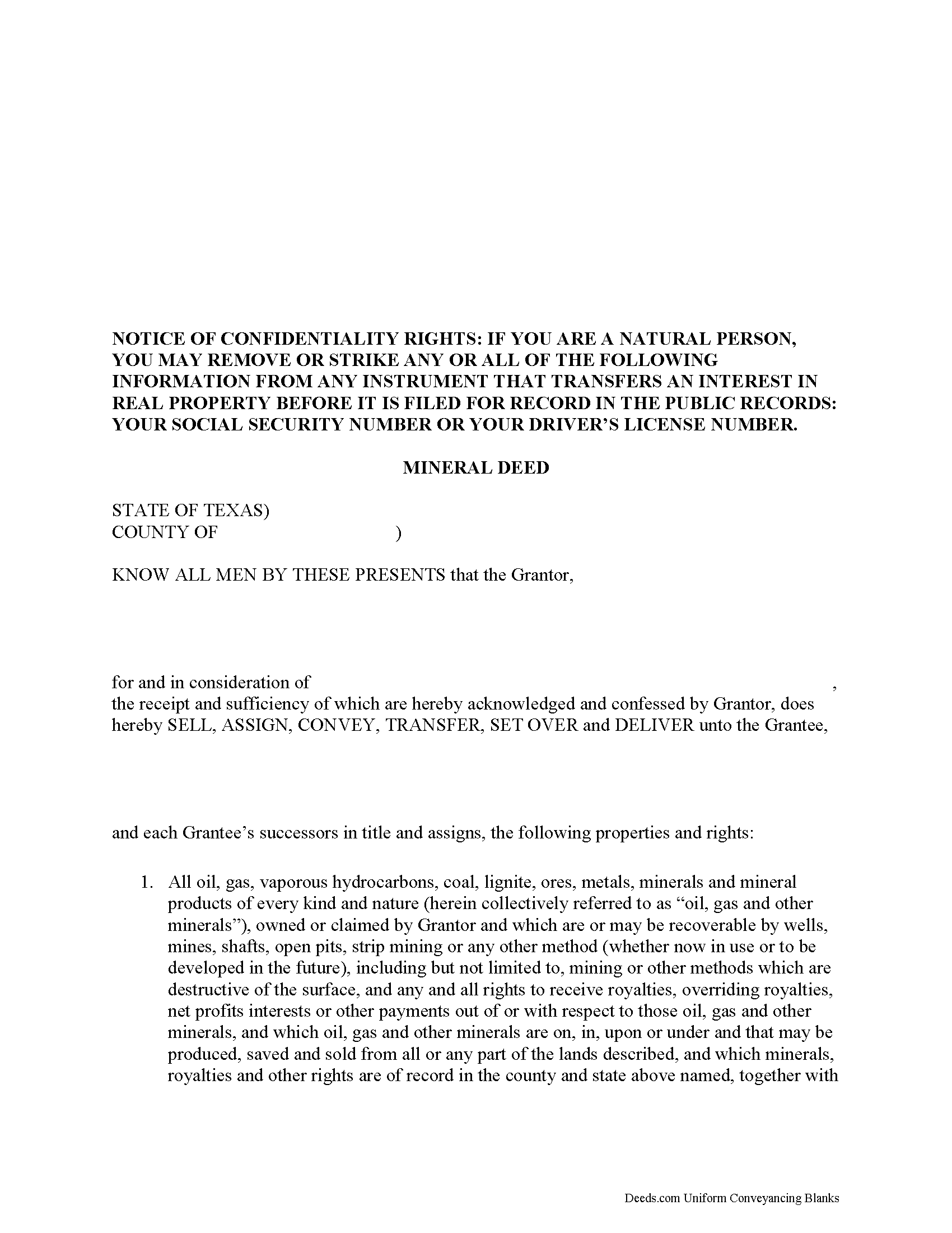 Texas Mineral Deed Image
