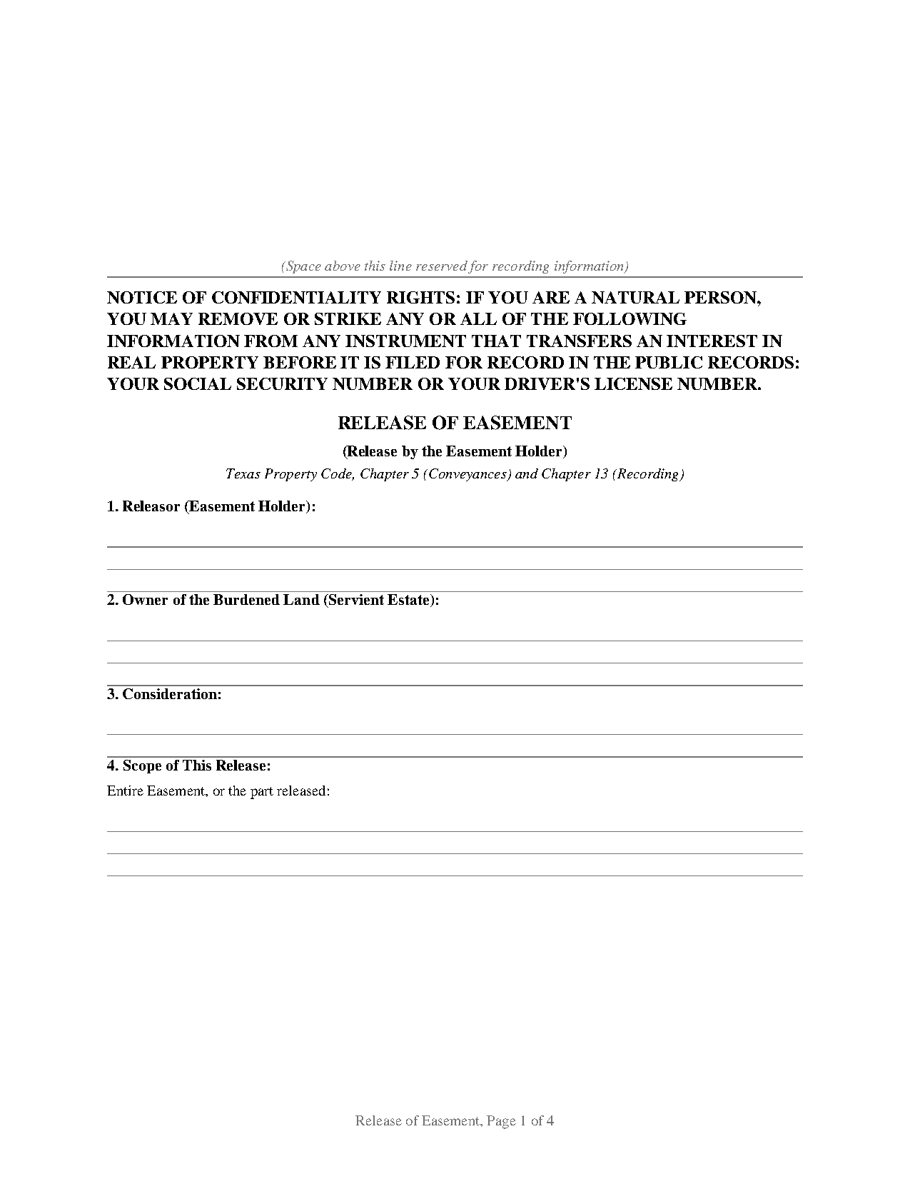 Texas Release of Easement