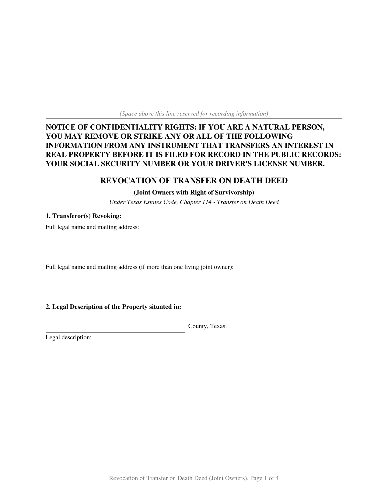 Texas Revocation of Transfer on Death Deed (Joint Owners)