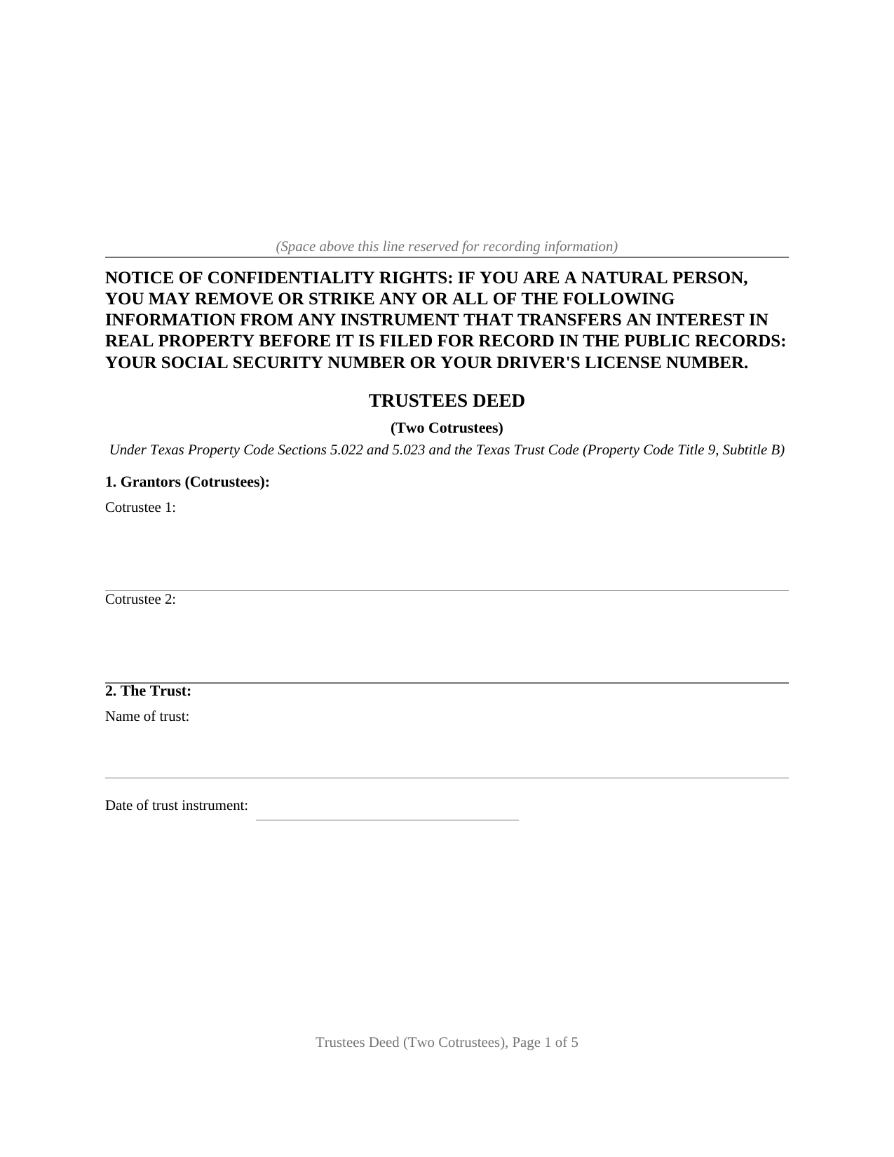 Texas Trustees Deed (Two Cotrustees)