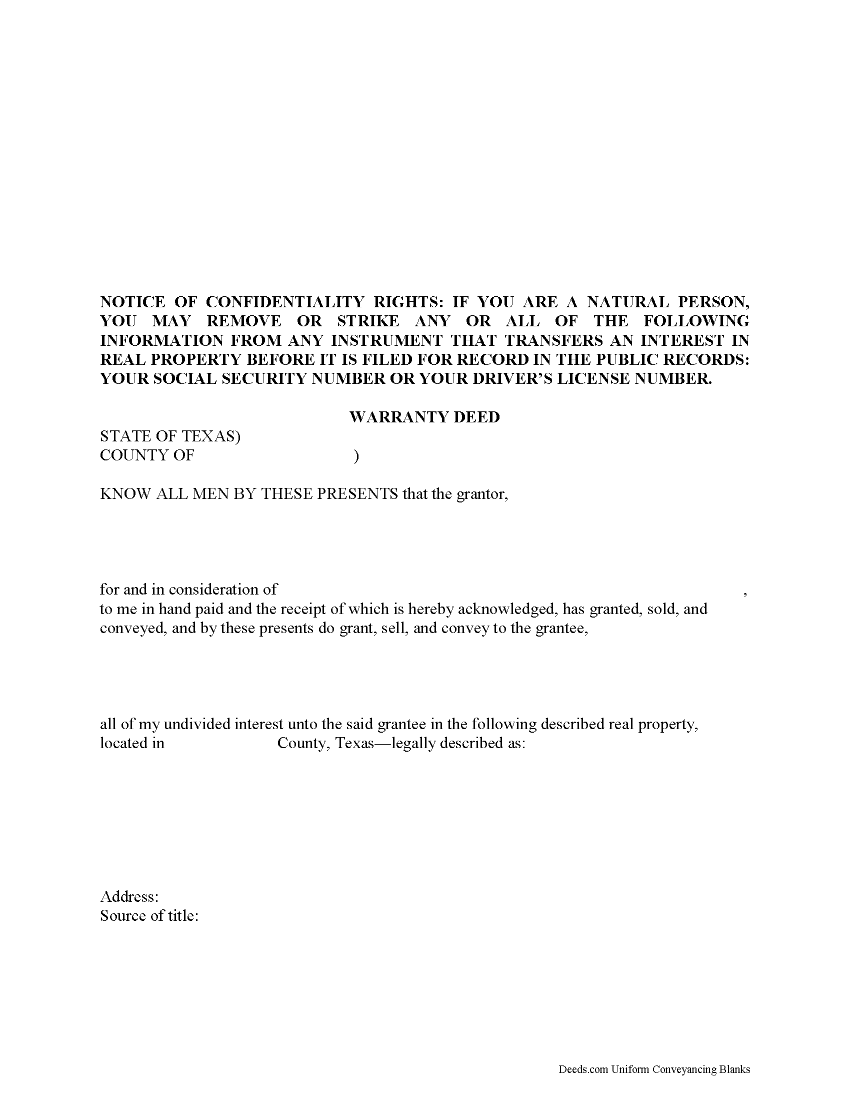 Texas Warranty Deed Image