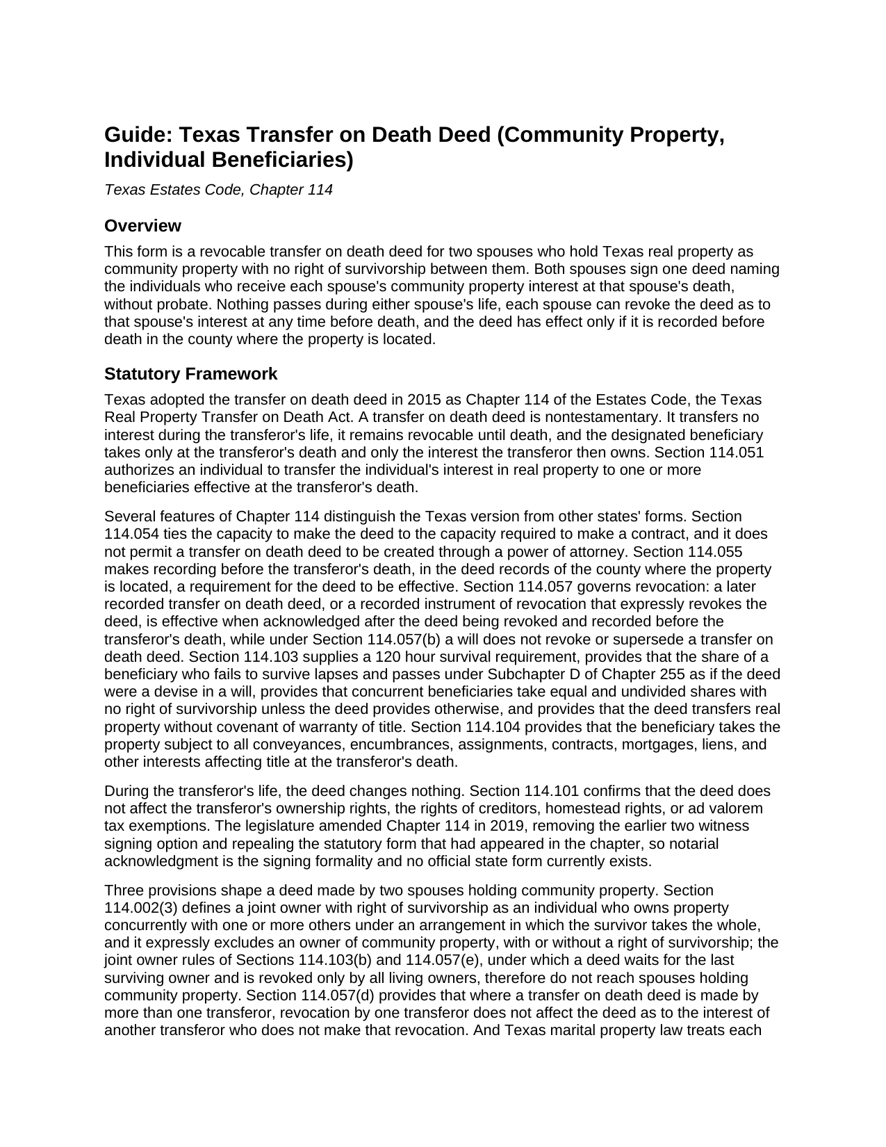 Potter County Transfer on Death Deed (Community Property, Individual Beneficiaries) Guide