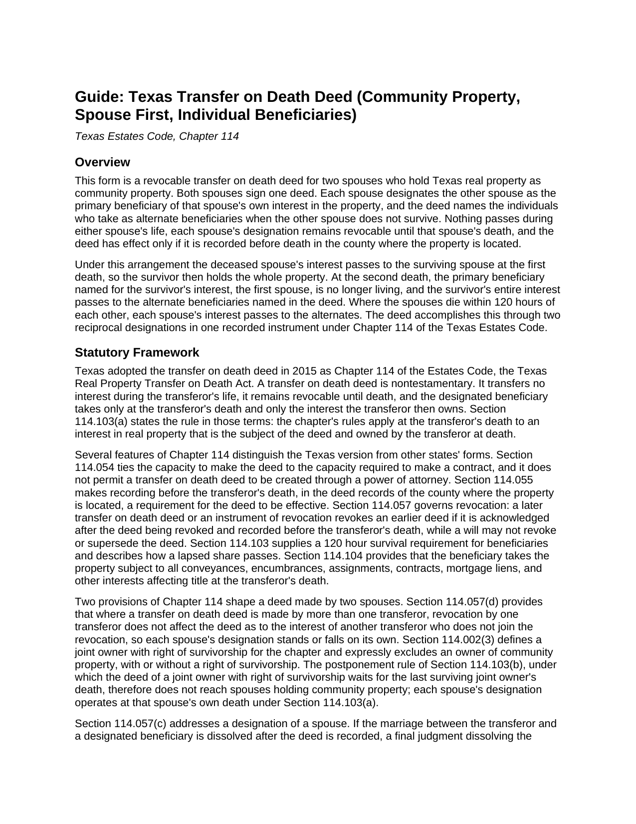 Crosby County Transfer on Death Deed (Community Property, Spouse First, Individual Beneficiaries) Guide