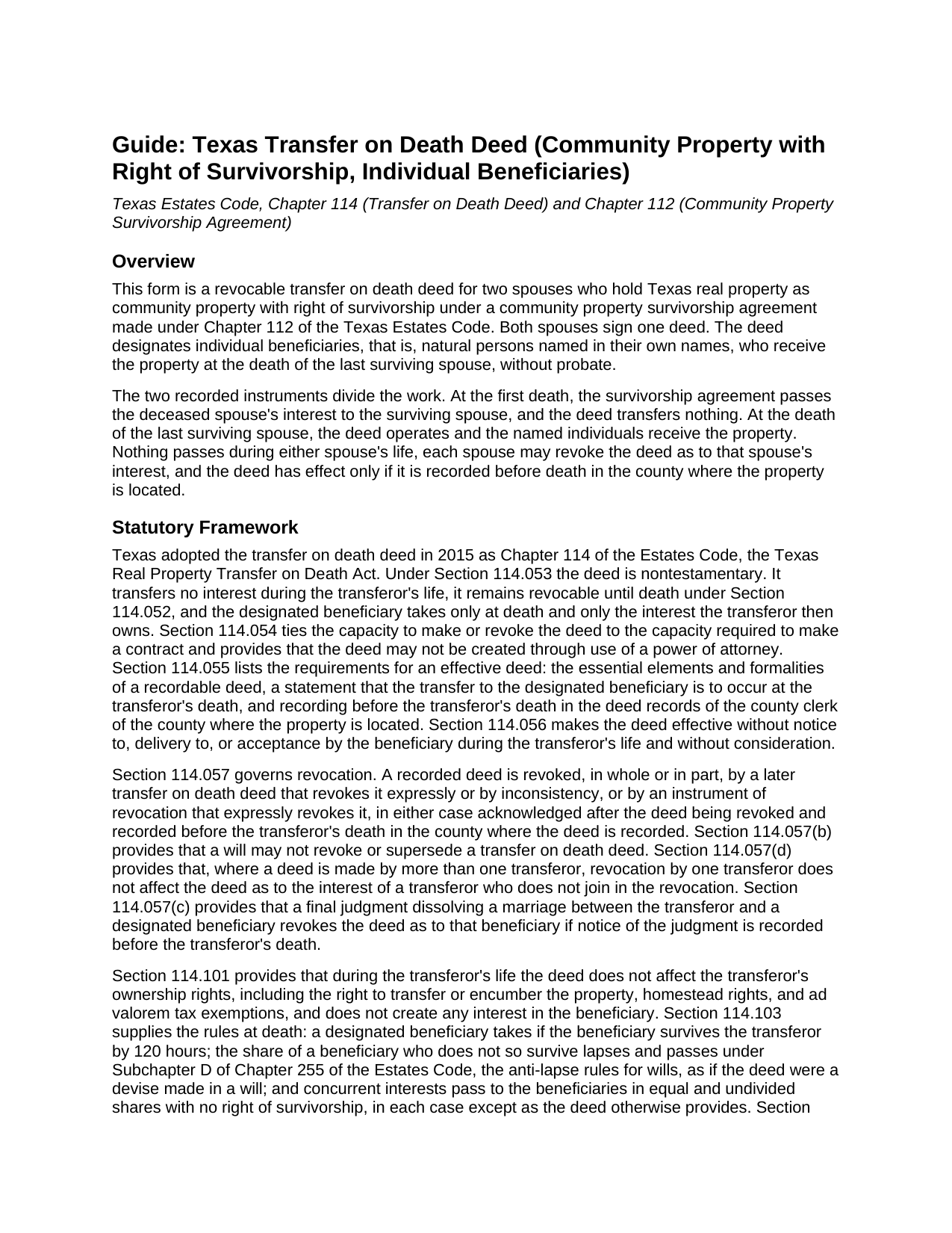 Potter County Transfer on Death Deed (Community Property with Right of Survivorship, Individual Beneficiaries) Guide