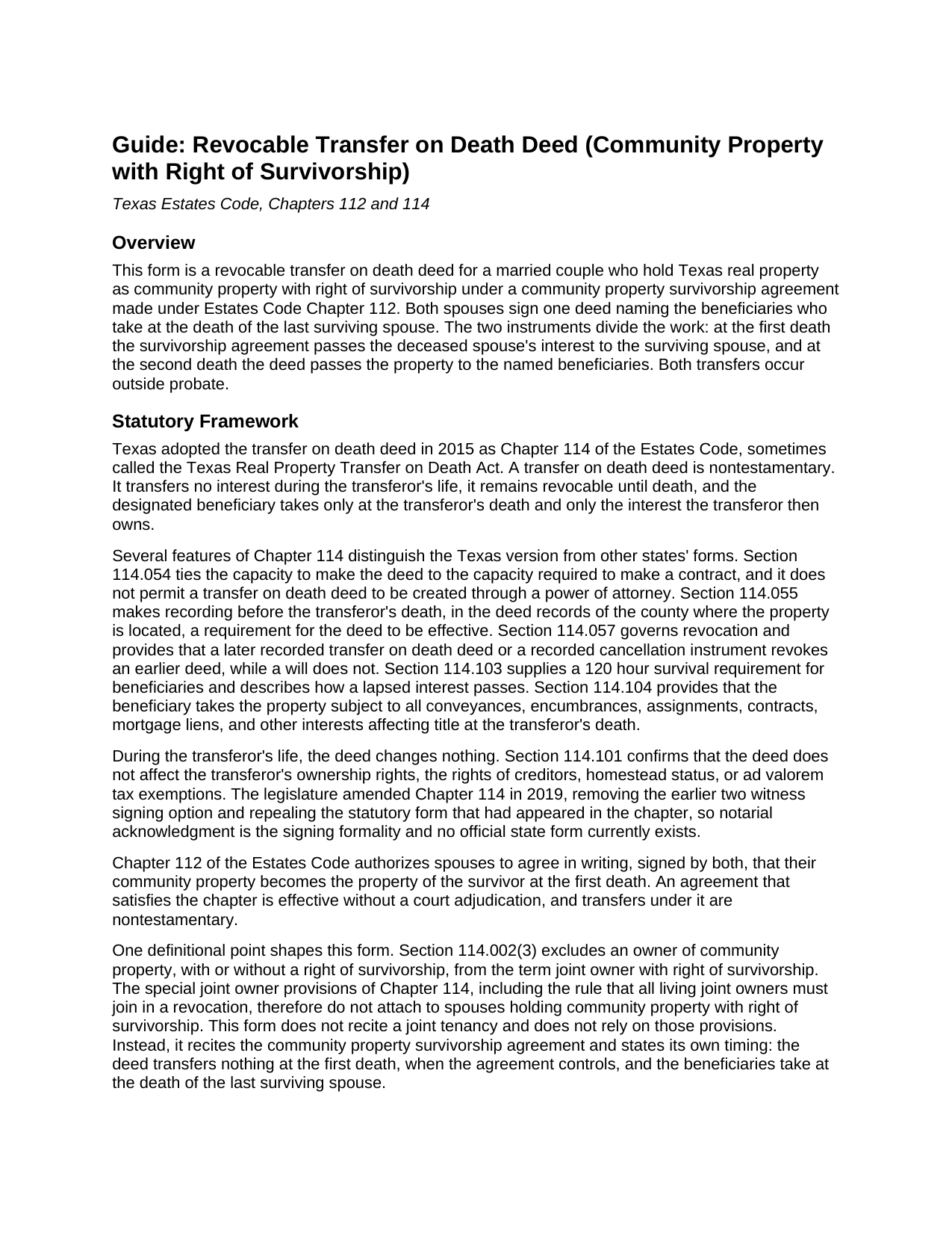Castro County Transfer on Death Deed (Community Property with Right of Survivorship) Guide