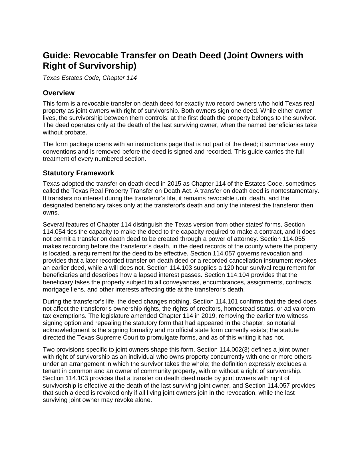 Castro County Transfer on Death Deed (Joint Owners with Right of Survivorship) Guide