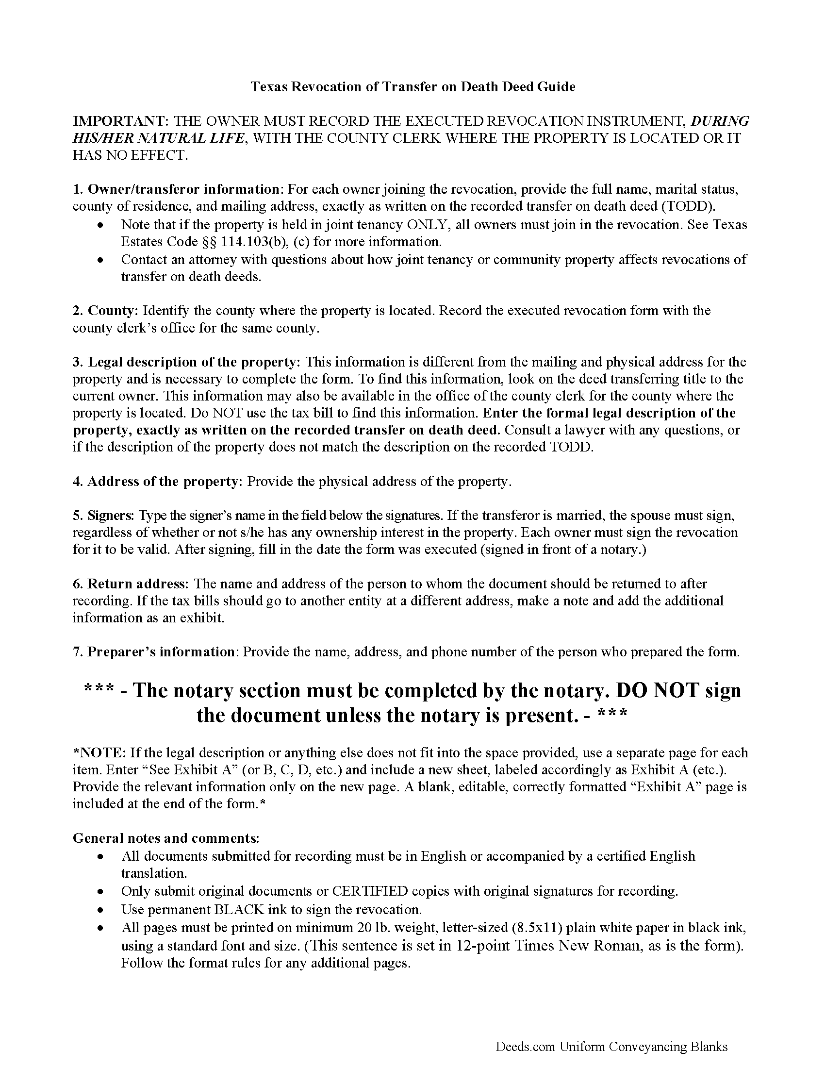 Freestone County Transfer on Death Revocation Guide