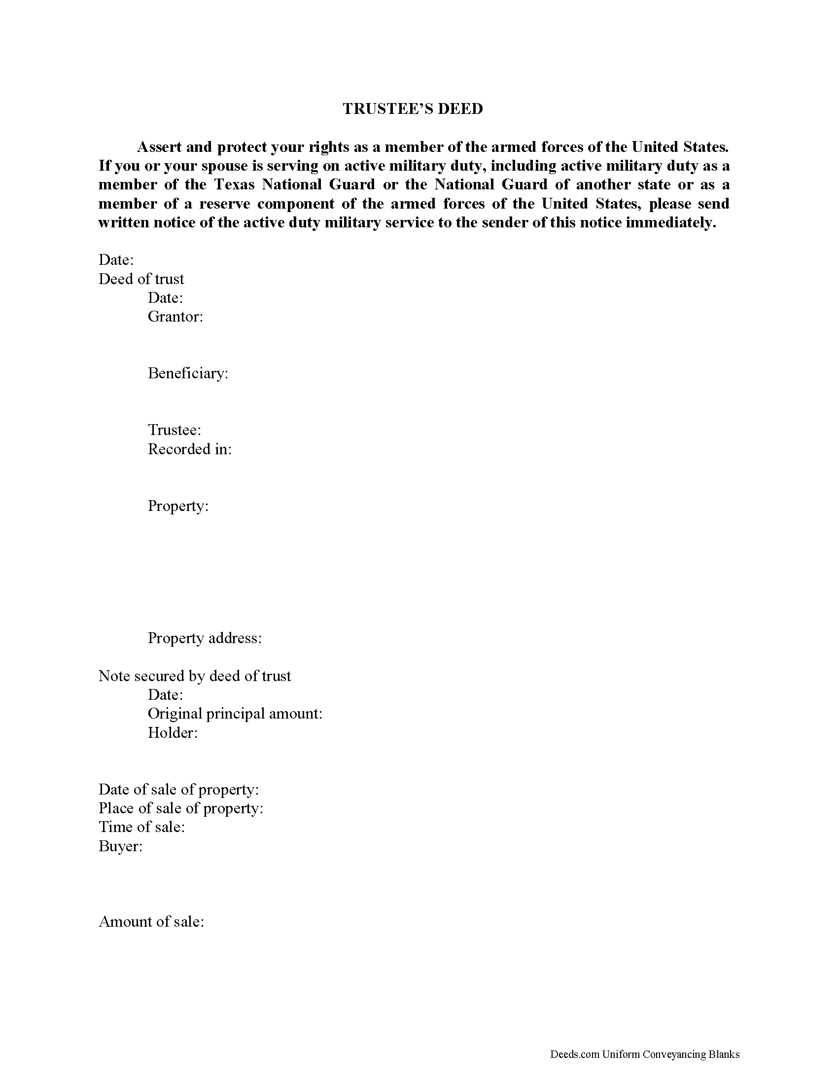 Freestone County Trustee Deed Form