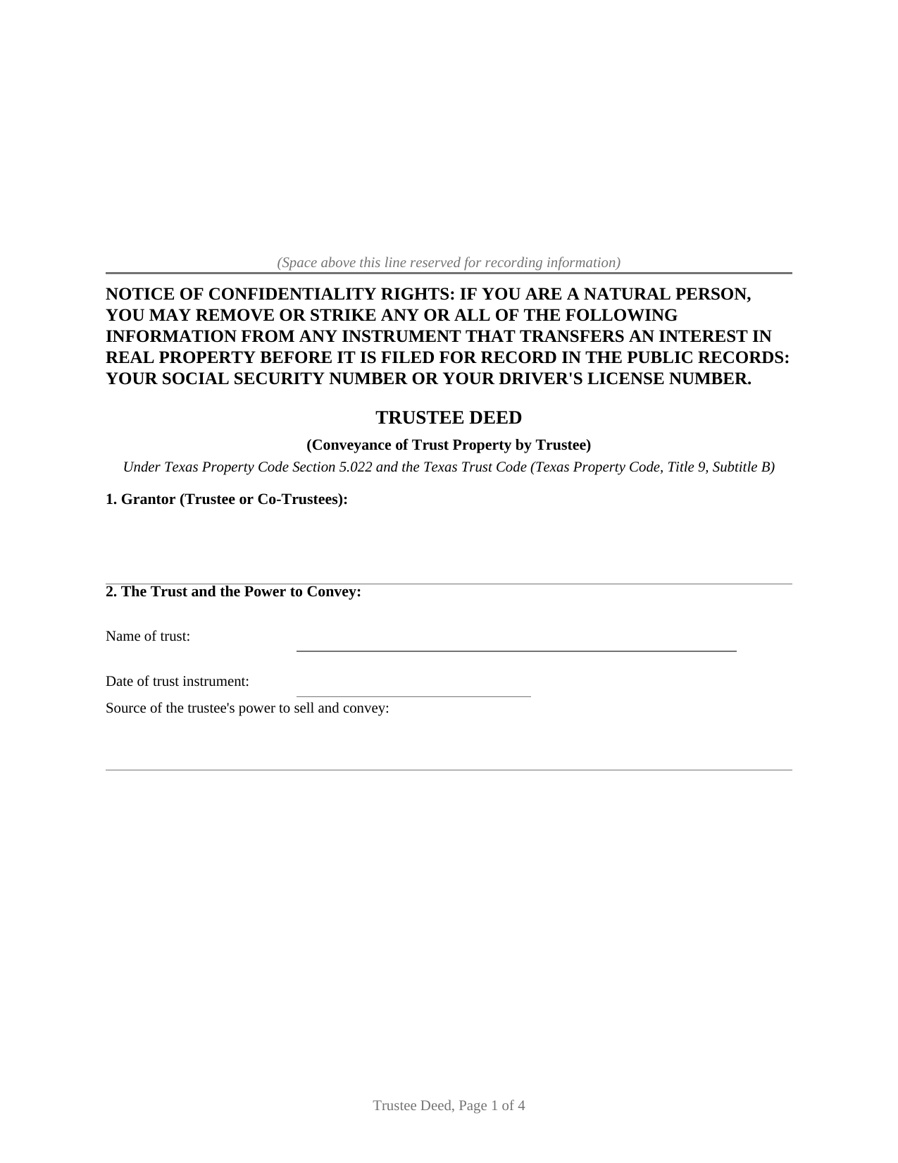 Bastrop County Trustee Deed Form