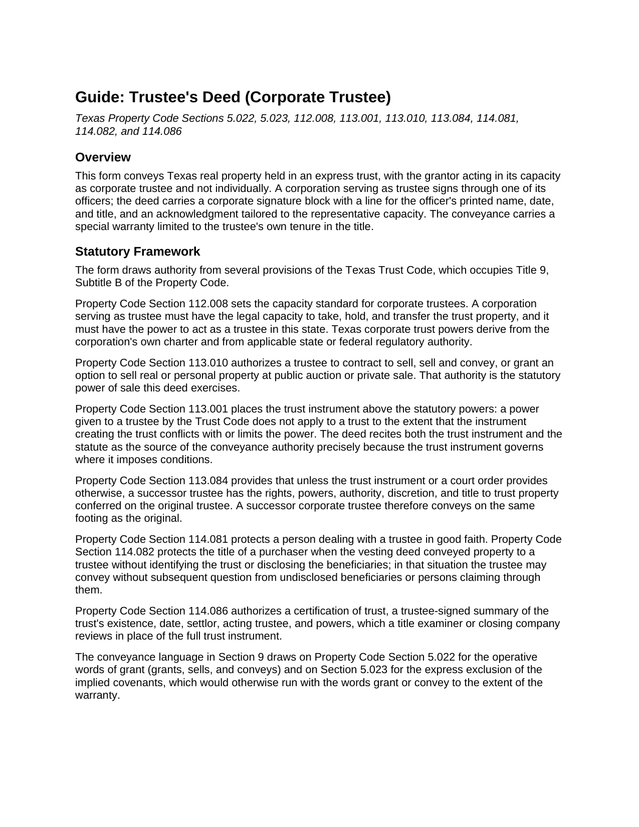 Henderson County Trustees Deed (Corporate Trustee) Guide