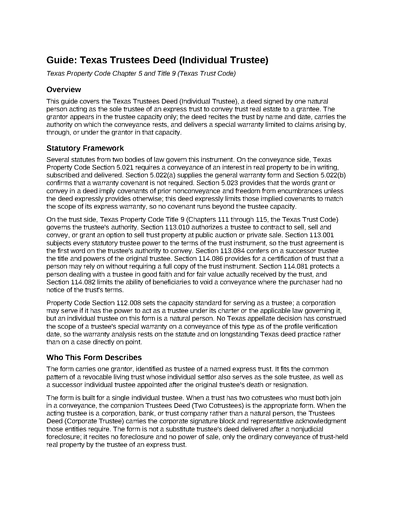 Orange County Trustees Deed (Individual Trustee) Guide
