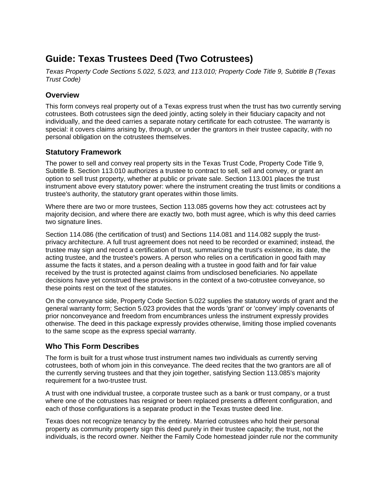 Hemphill County Trustees Deed (Two Cotrustees) Guide