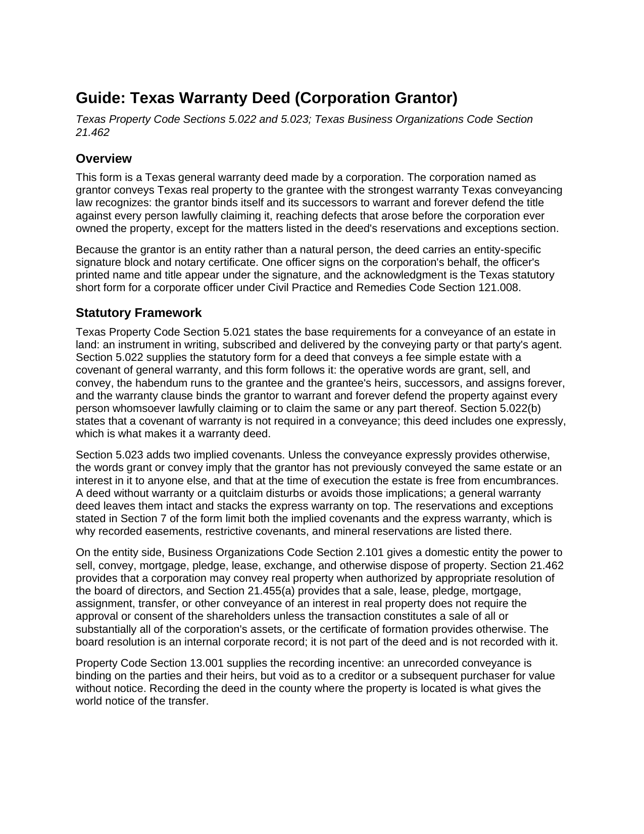 Delta County Warranty Deed (Corporation Grantor) Guide