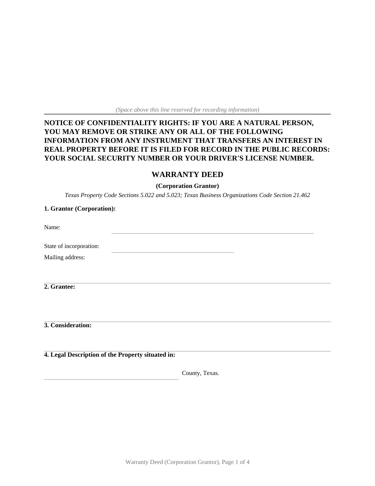 Delta County Warranty Deed (Corporation Grantor) Form