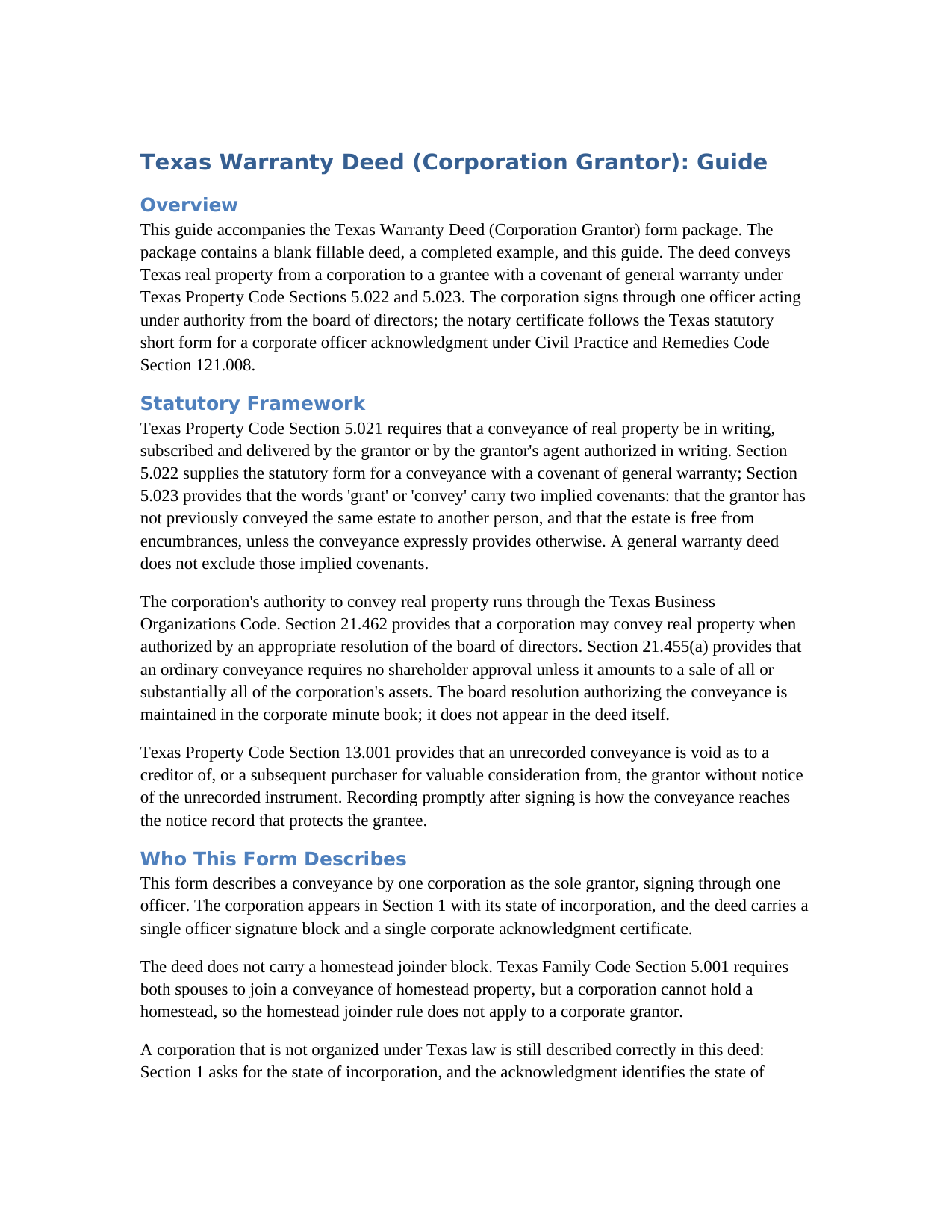 Cass County Warranty Deed (Corporation Grantor) Guide