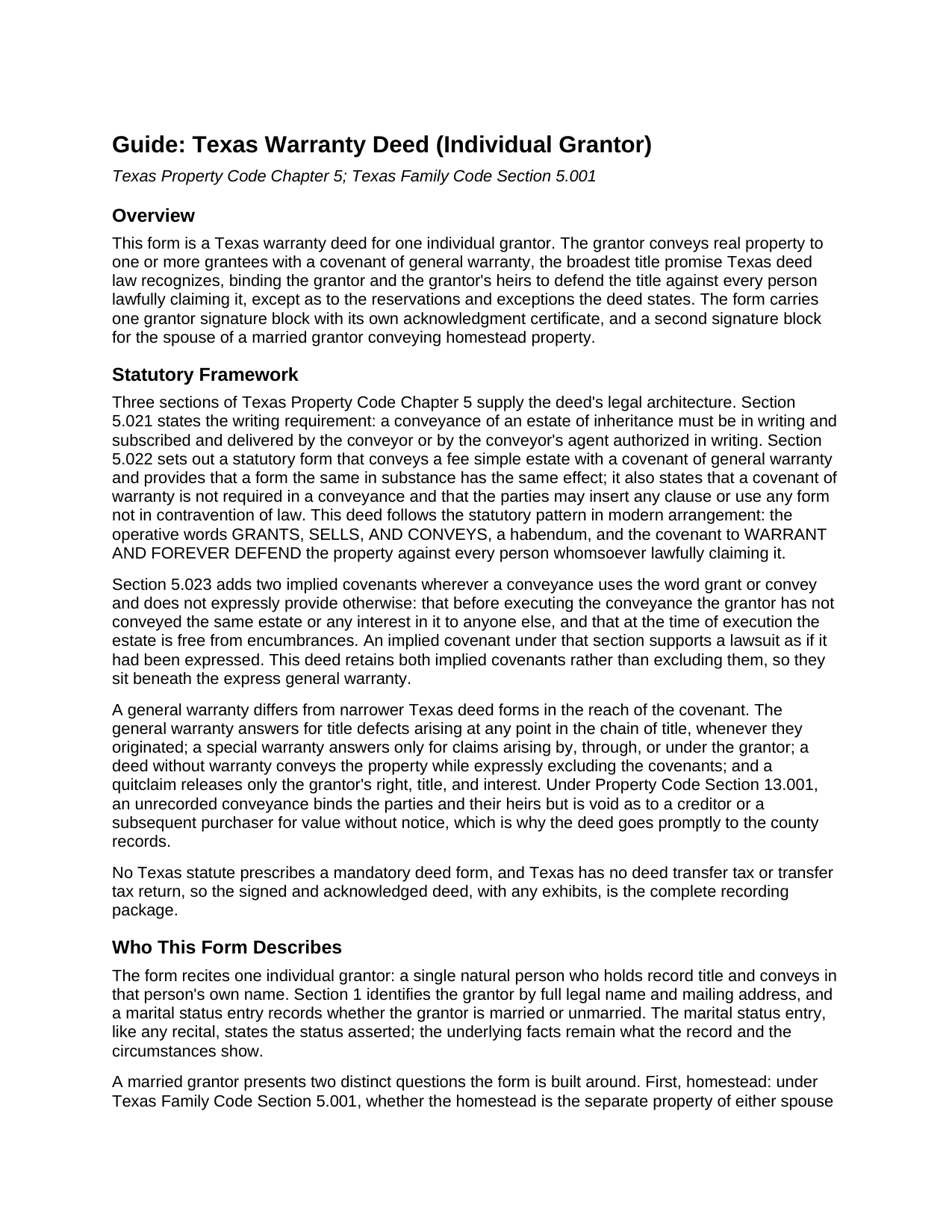 Menard County Warranty Deed (Individual Grantor) Guide