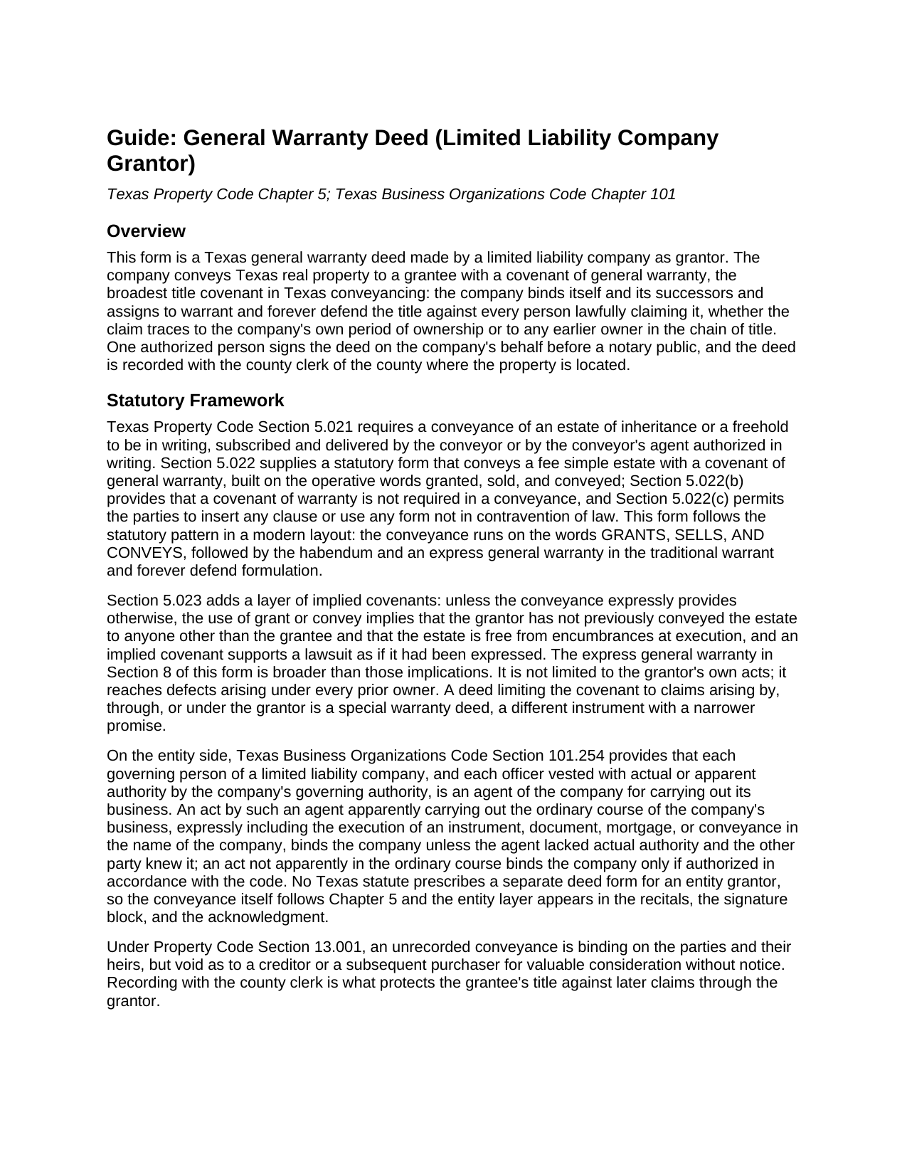 Delta County Warranty Deed (LLC Grantor) Guide