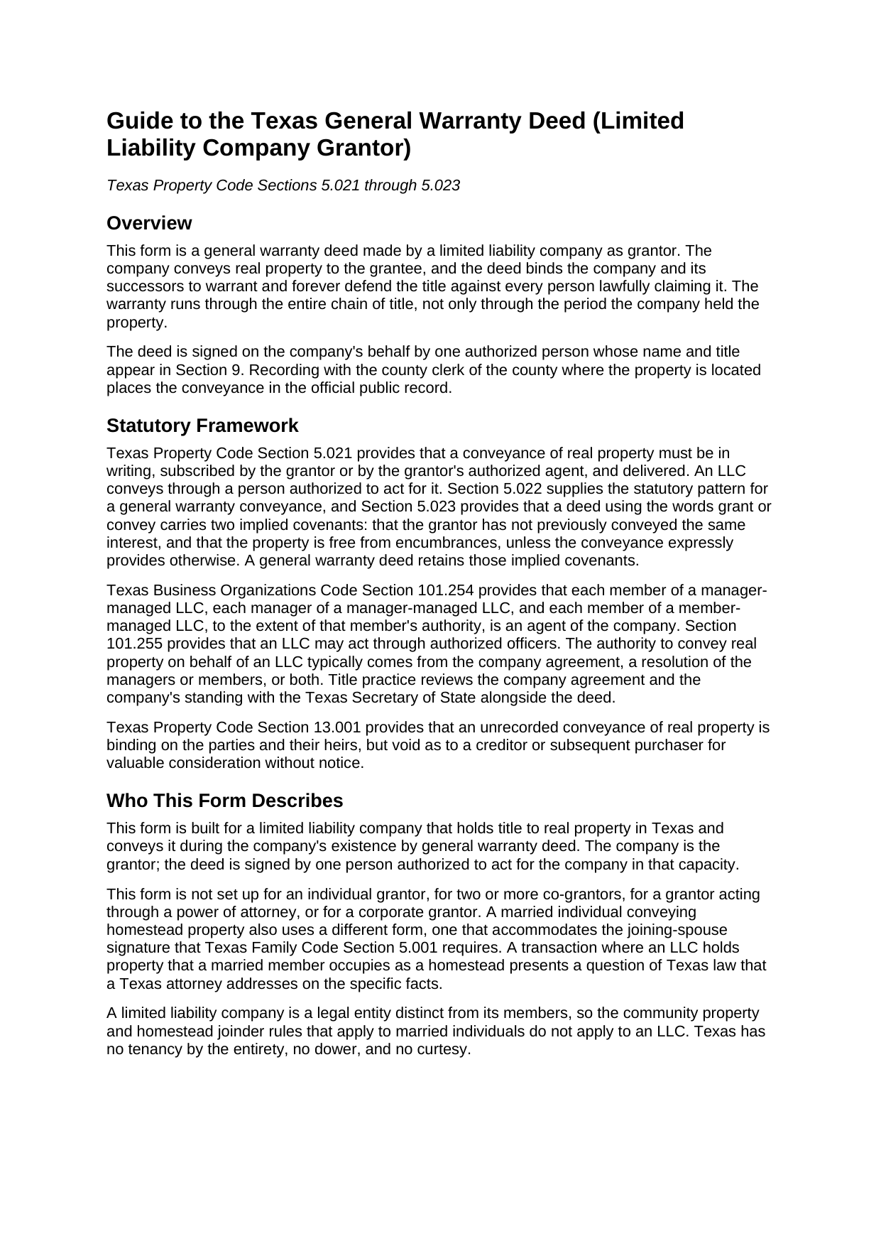 Donley County Warranty Deed (LLC Grantor) Guide