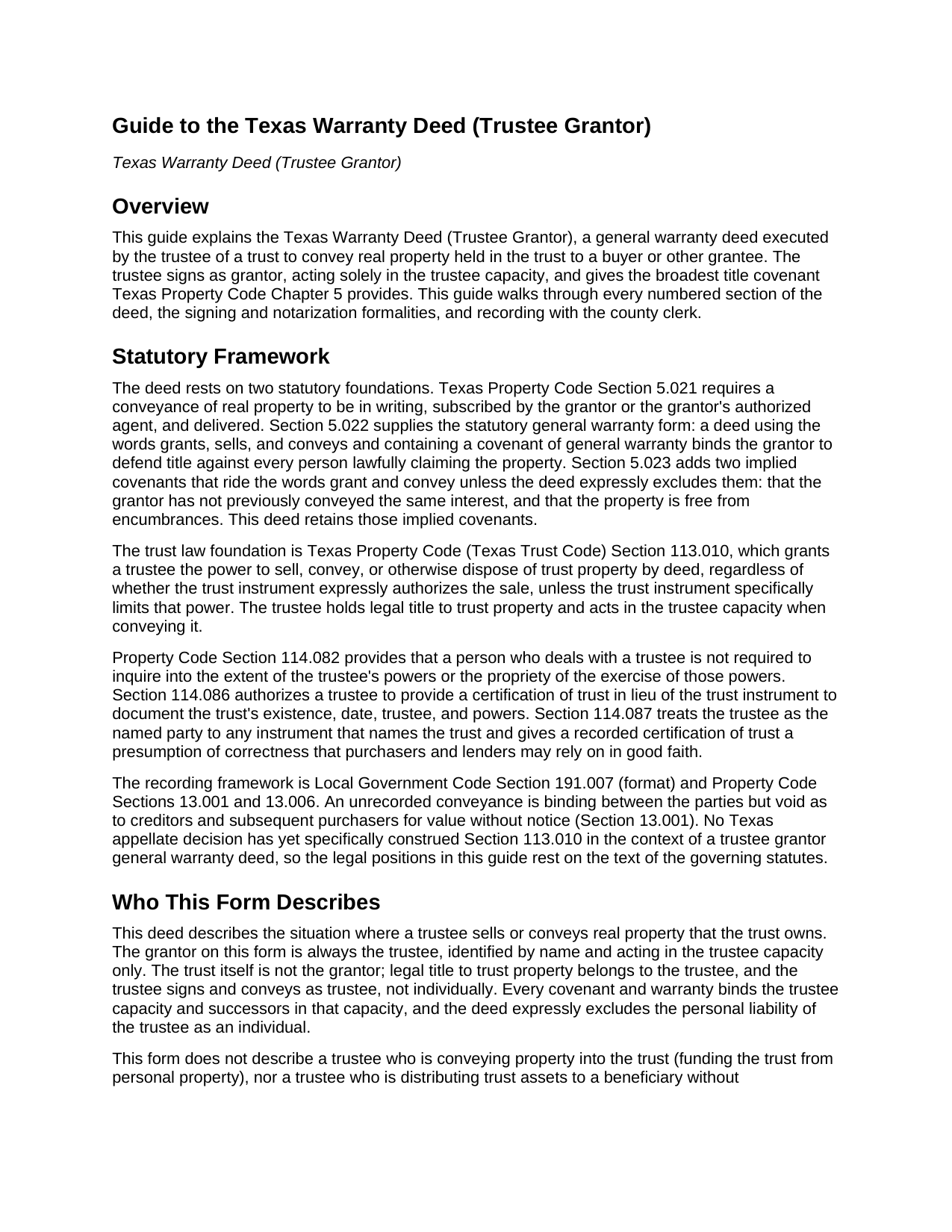Cass County Warranty Deed (Trustee Grantor) Guide