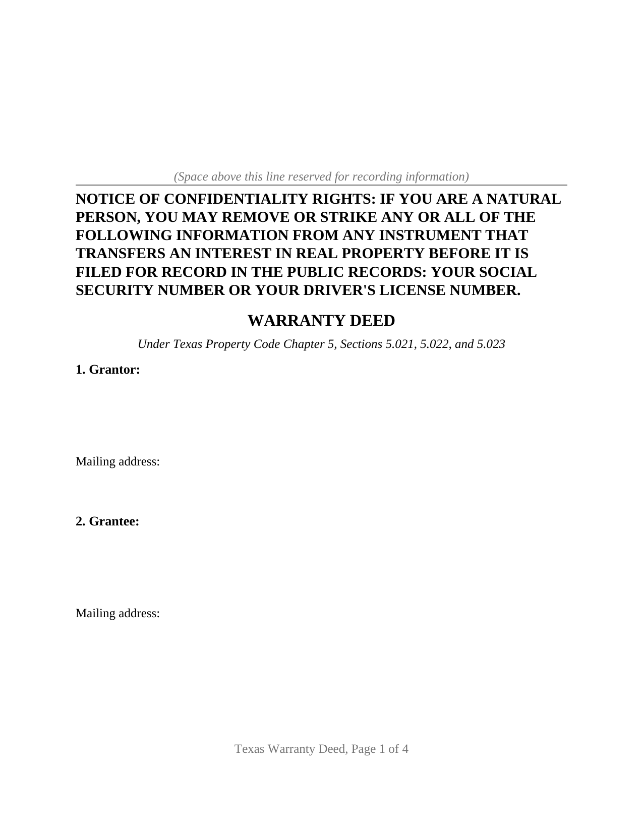 Bee County Warranty Deed Form