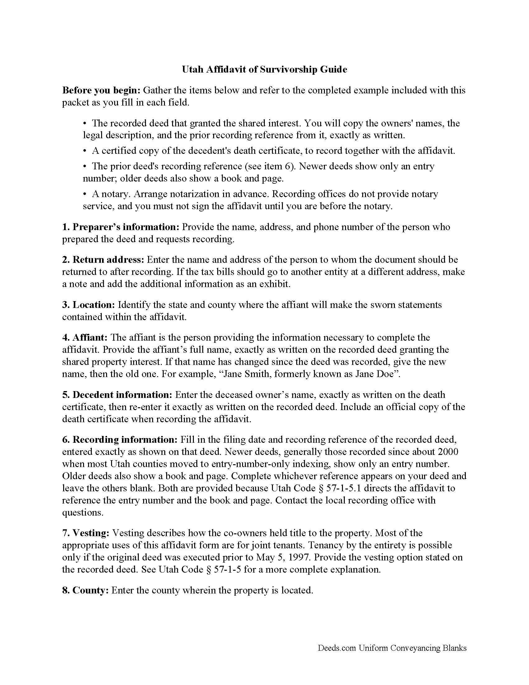 Summit County Affidavit of Surviving Joint Tenant Guide