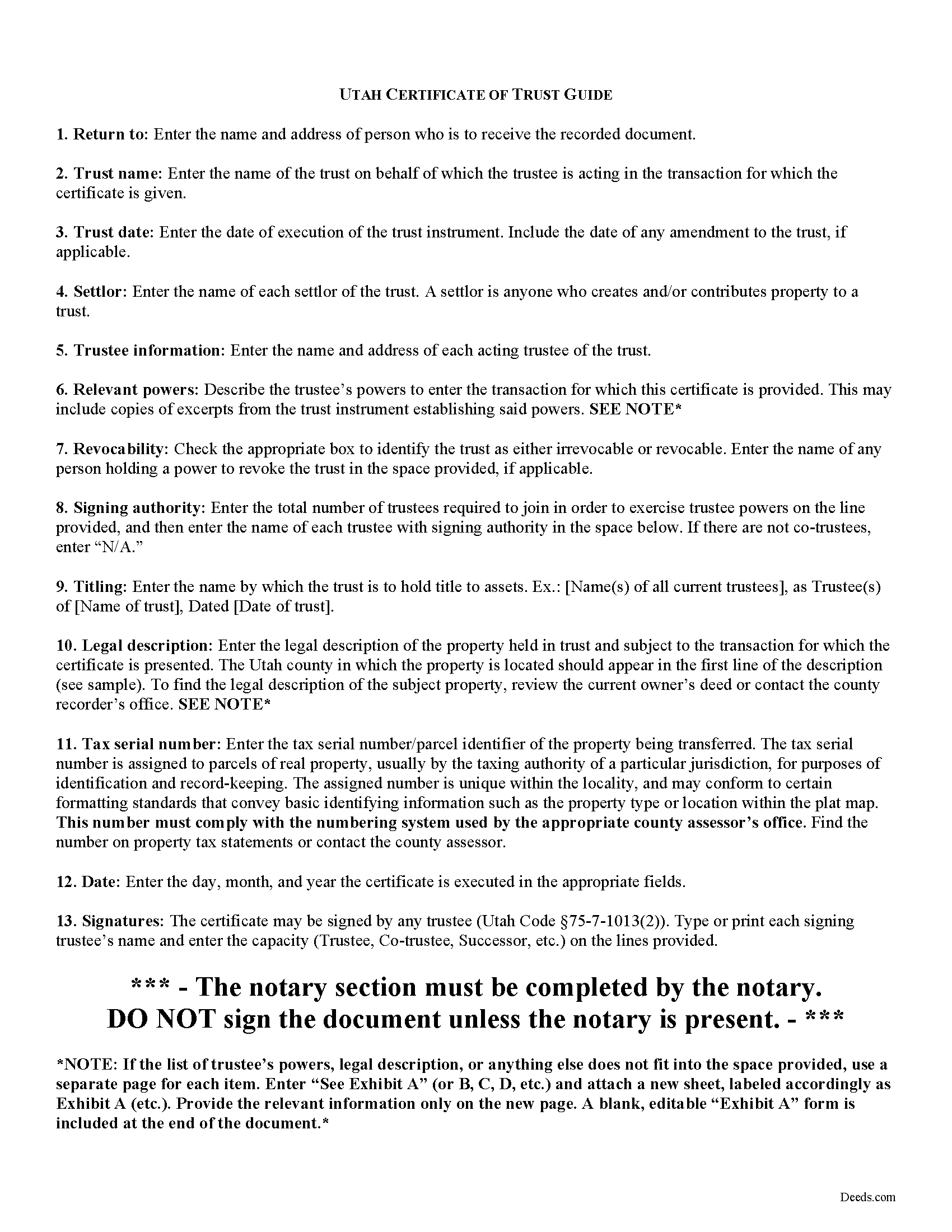 Wayne County Certificate of Trust Guide