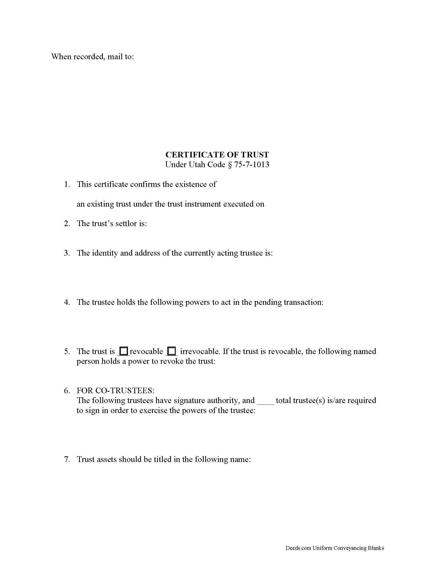 Wayne County Certificate of Trust Form