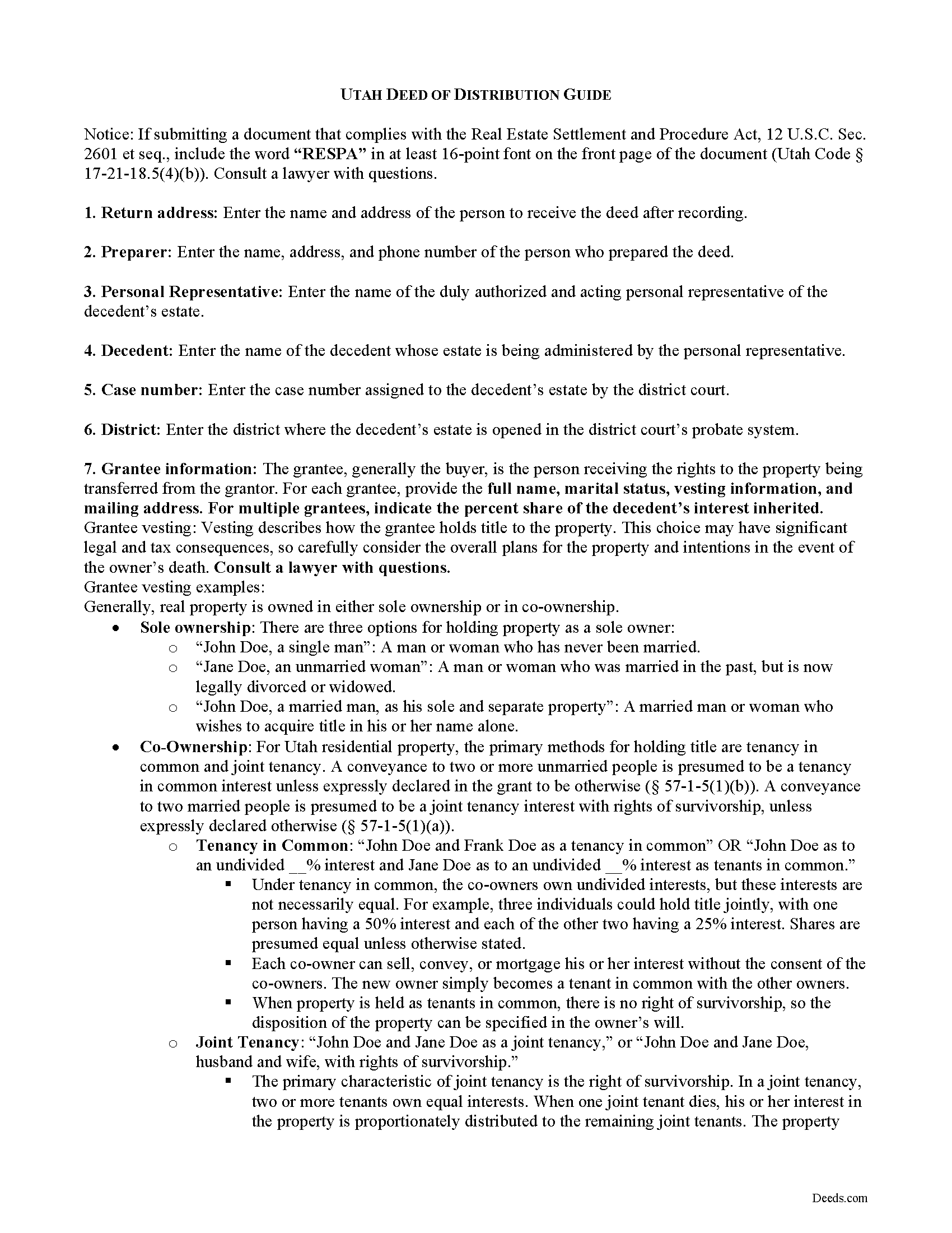Davis County Deed of Distribution Guide