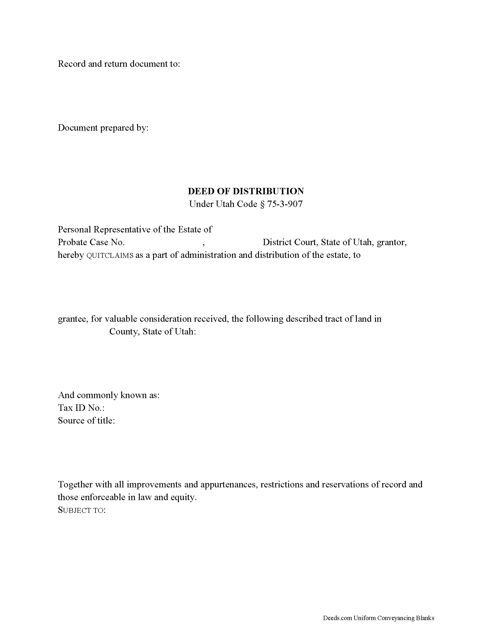 Davis County Deed of Distribution Form